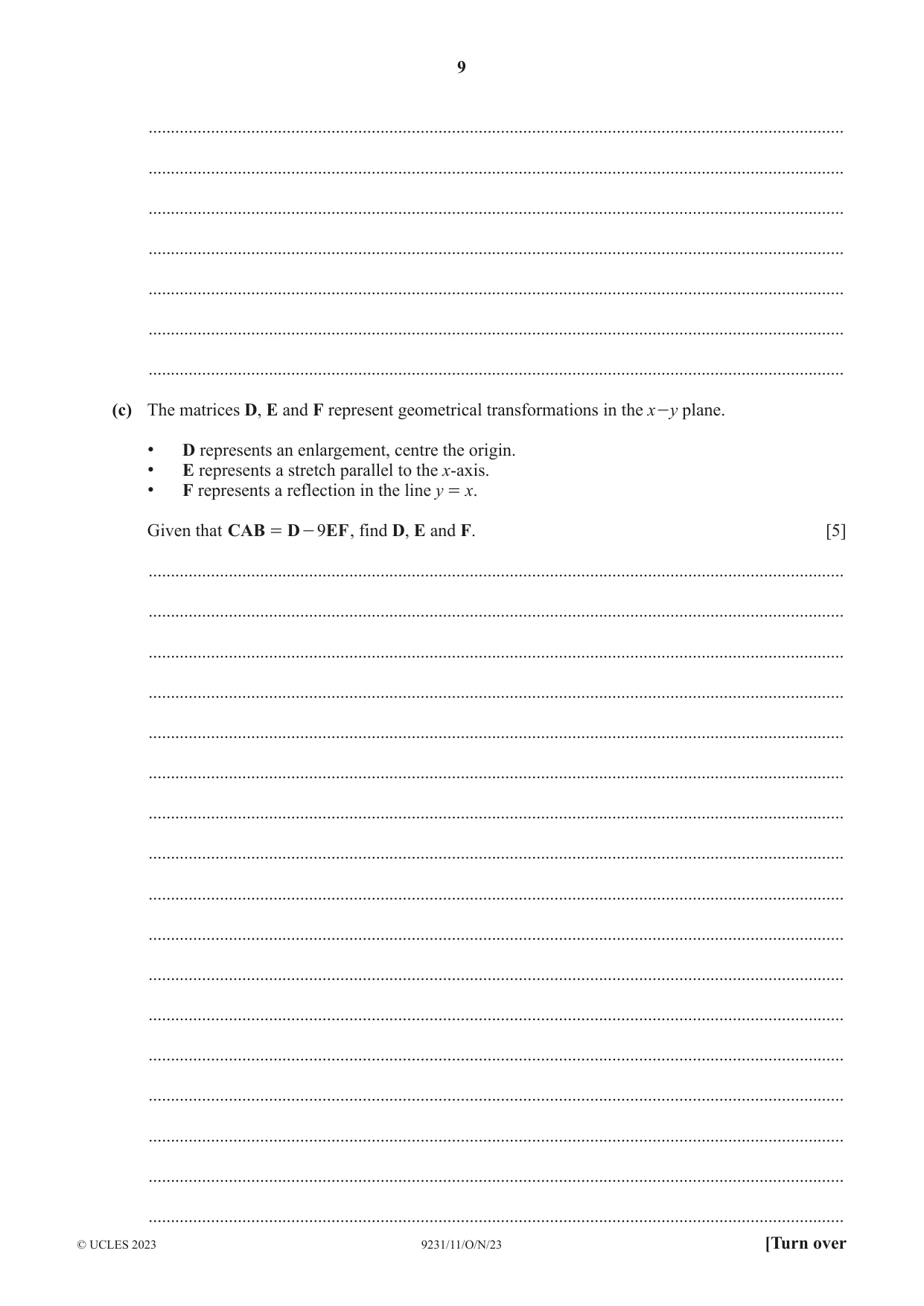Cambridge A Level Mathematics - Further 9231 2023 Oct/Nov Paper 1 · Variant 1 question paper, page 9 of 16