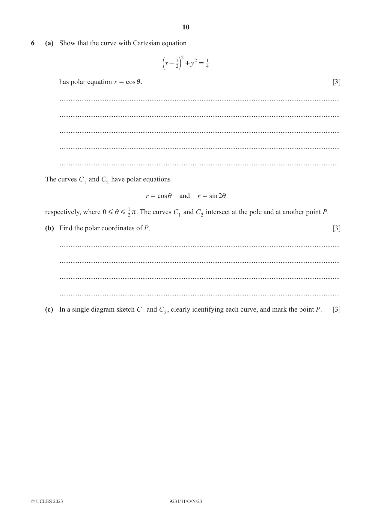 Cambridge A Level Mathematics - Further 9231 2023 Oct/Nov Paper 1 · Variant 1 question paper, page 10 of 16