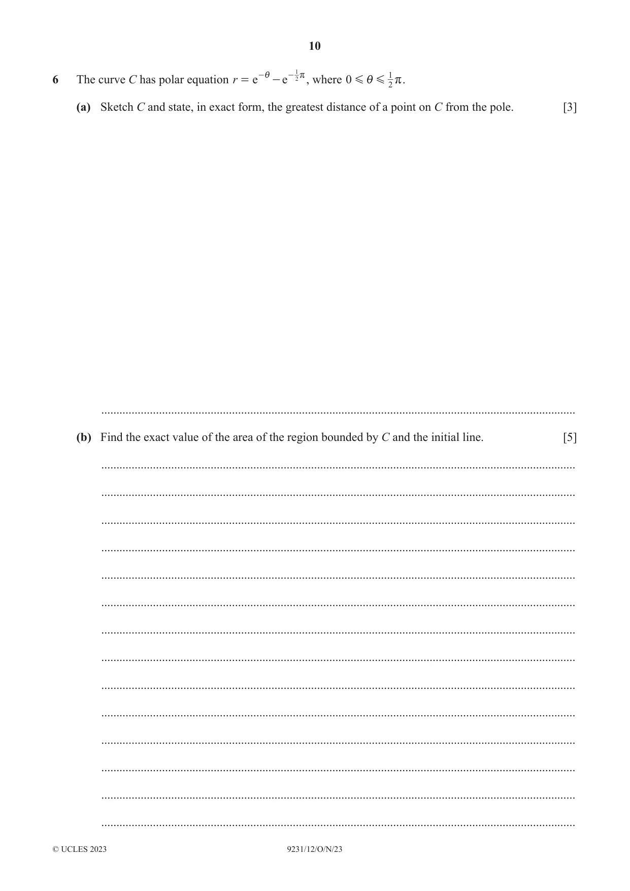 Cambridge A Level Mathematics - Further 9231 2023 Oct/Nov Paper 1 · Variant 2 question paper, page 10 of 16
