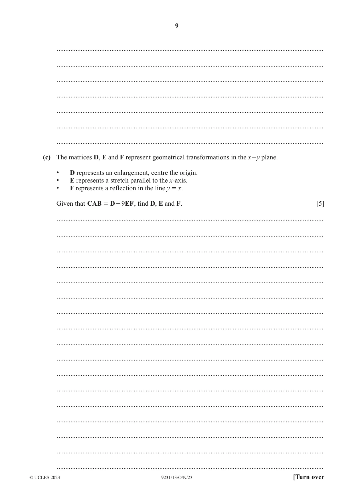 Cambridge A Level Mathematics - Further 9231 2023 Oct/Nov Paper 1 · Variant 3 question paper, page 9 of 16
