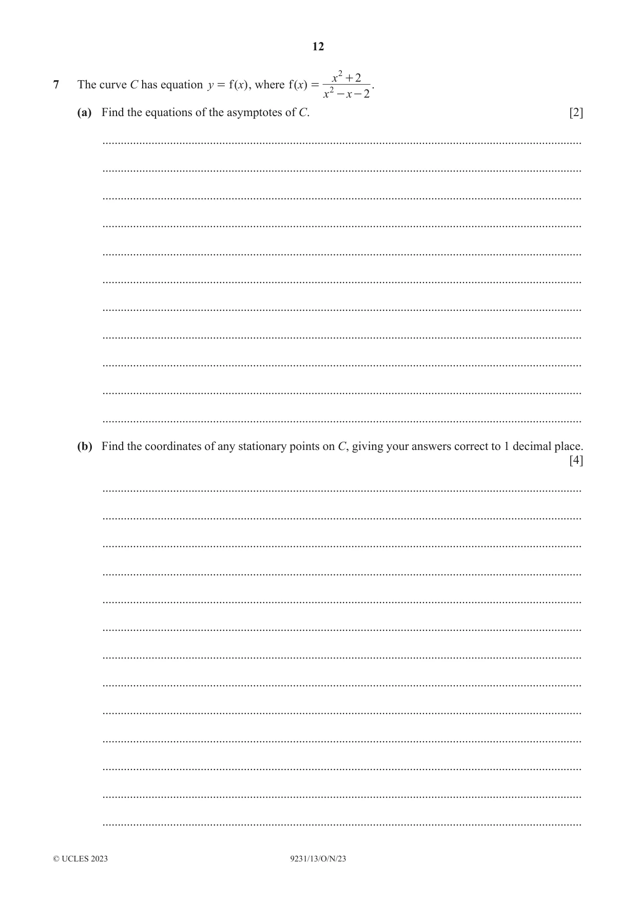 Cambridge A Level Mathematics - Further 9231 2023 Oct/Nov Paper 1 · Variant 3 question paper, page 12 of 16