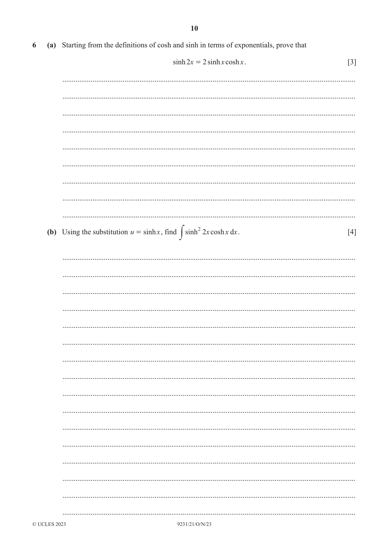 Cambridge A Level Mathematics - Further 9231 2023 Oct/Nov Paper 2 · Variant 1 question paper, page 10 of 16