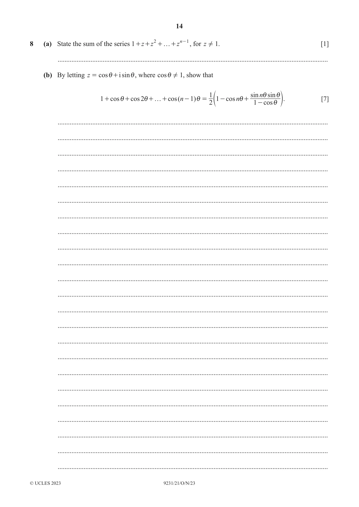 Cambridge A Level Mathematics - Further 9231 2023 Oct/Nov Paper 2 · Variant 1 question paper, page 14 of 16