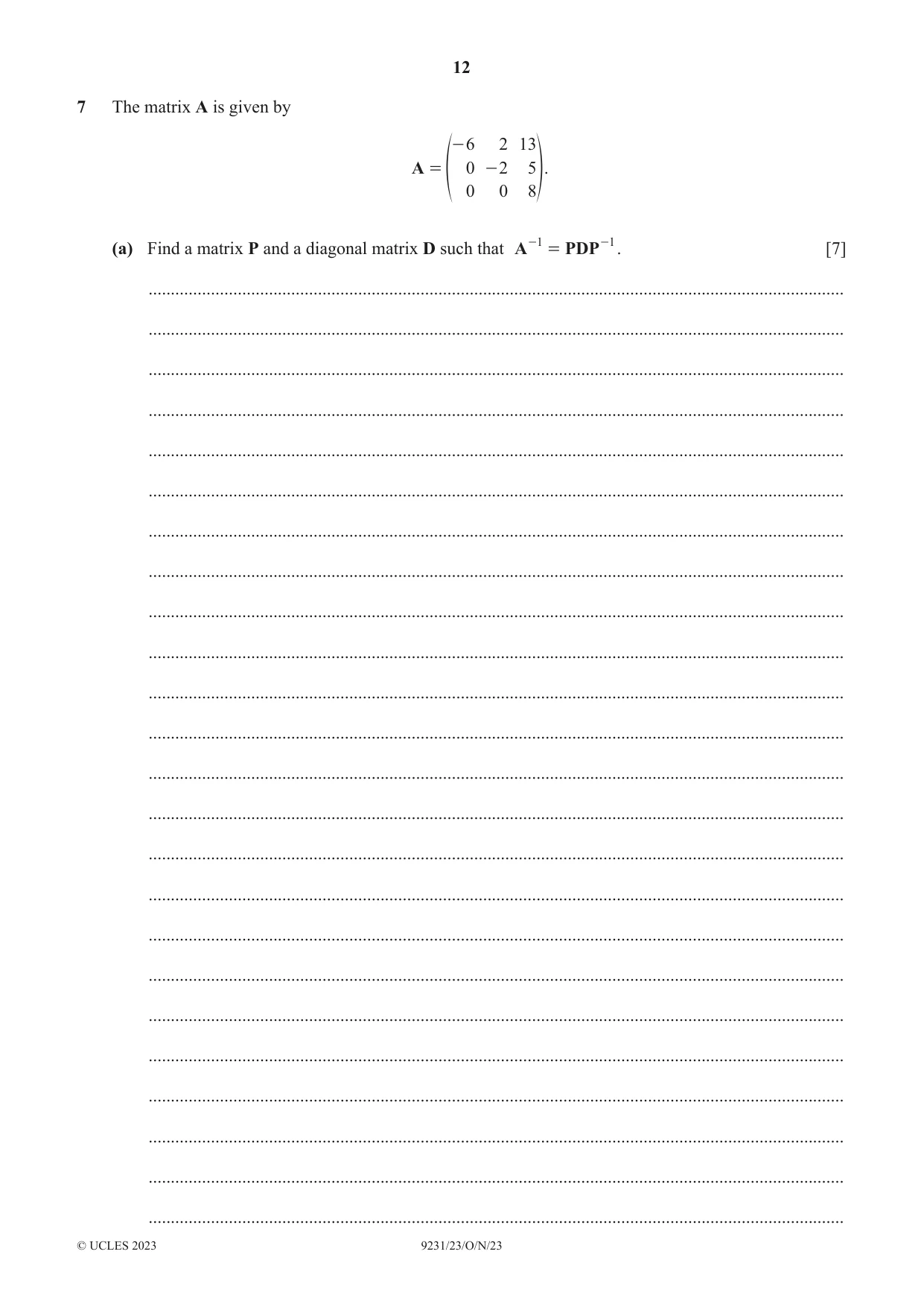 Cambridge A Level Mathematics - Further 9231 2023 Oct/Nov Paper 2 · Variant 3 question paper, page 12 of 16