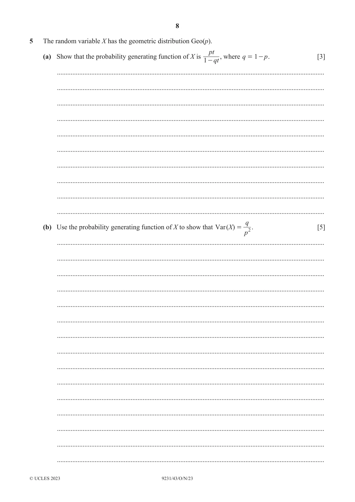 Cambridge A Level Mathematics - Further 9231 2023 Oct/Nov Paper 4 · Variant 3 question paper, page 8 of 12
