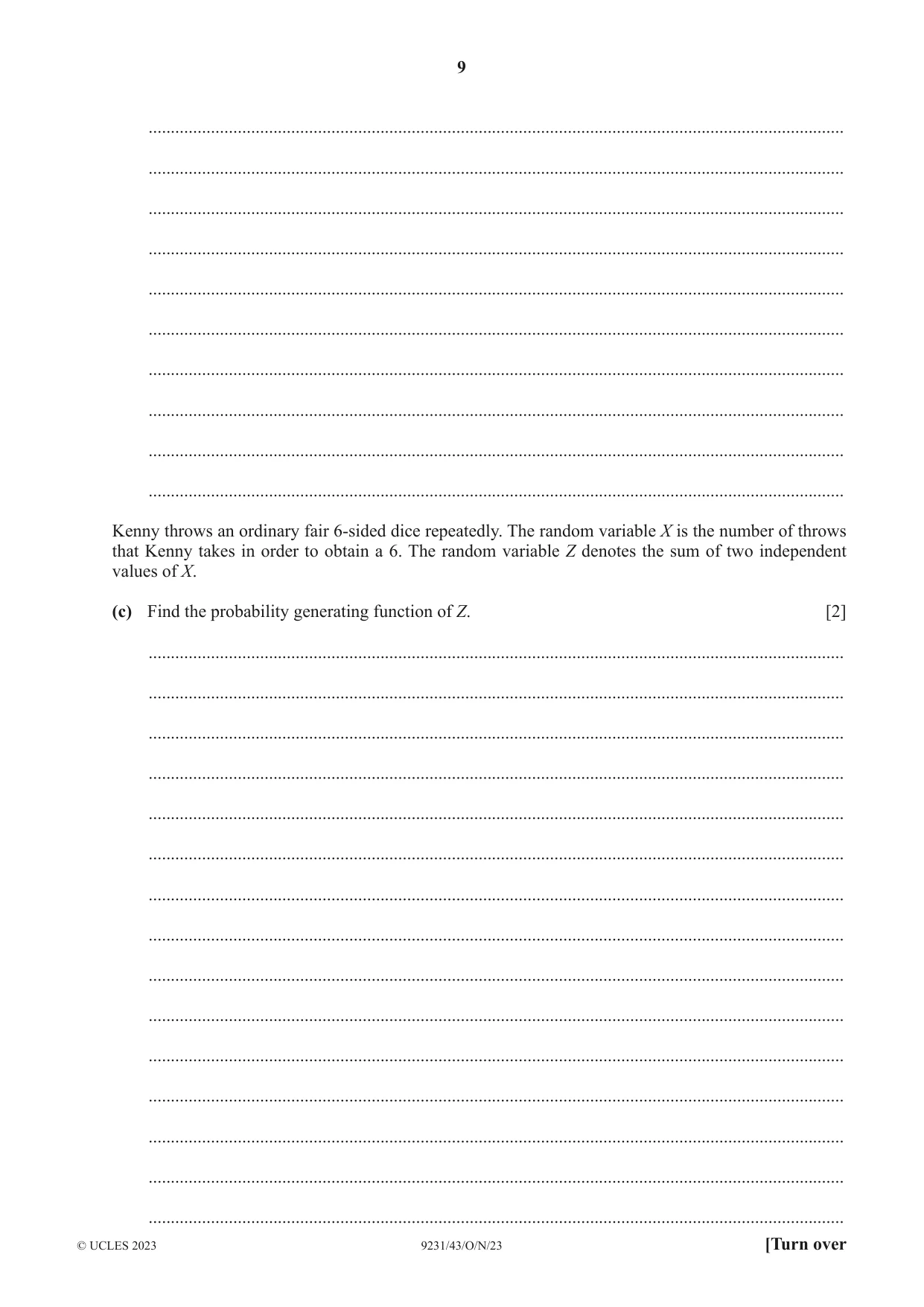 Cambridge A Level Mathematics - Further 9231 2023 Oct/Nov Paper 4 · Variant 3 question paper, page 9 of 12