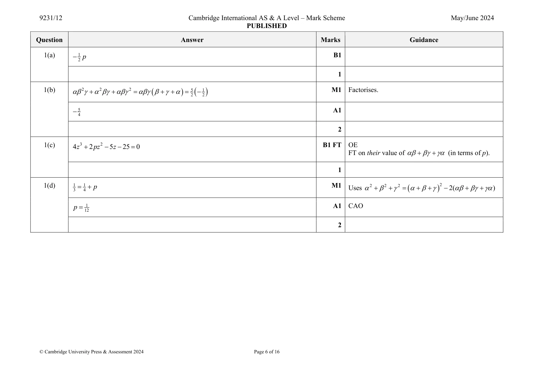 Mark scheme, page 6 of 16