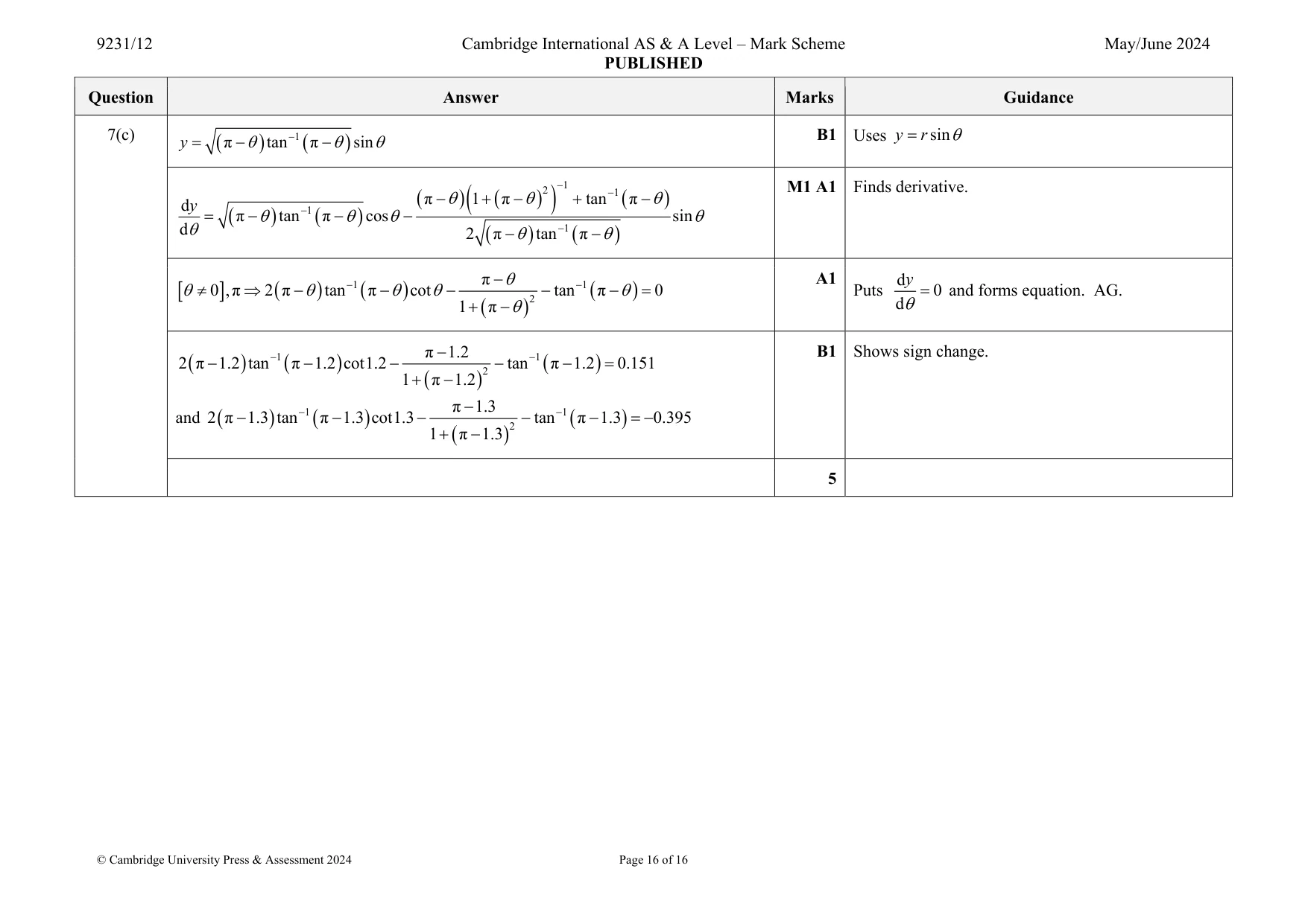 Mark scheme, page 16 of 16