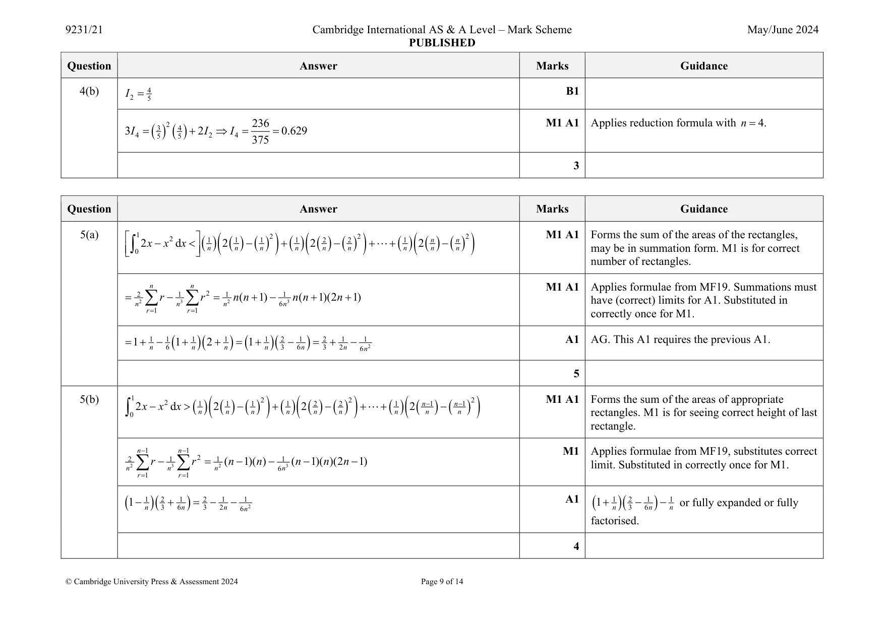 Mark scheme, page 9 of 14
