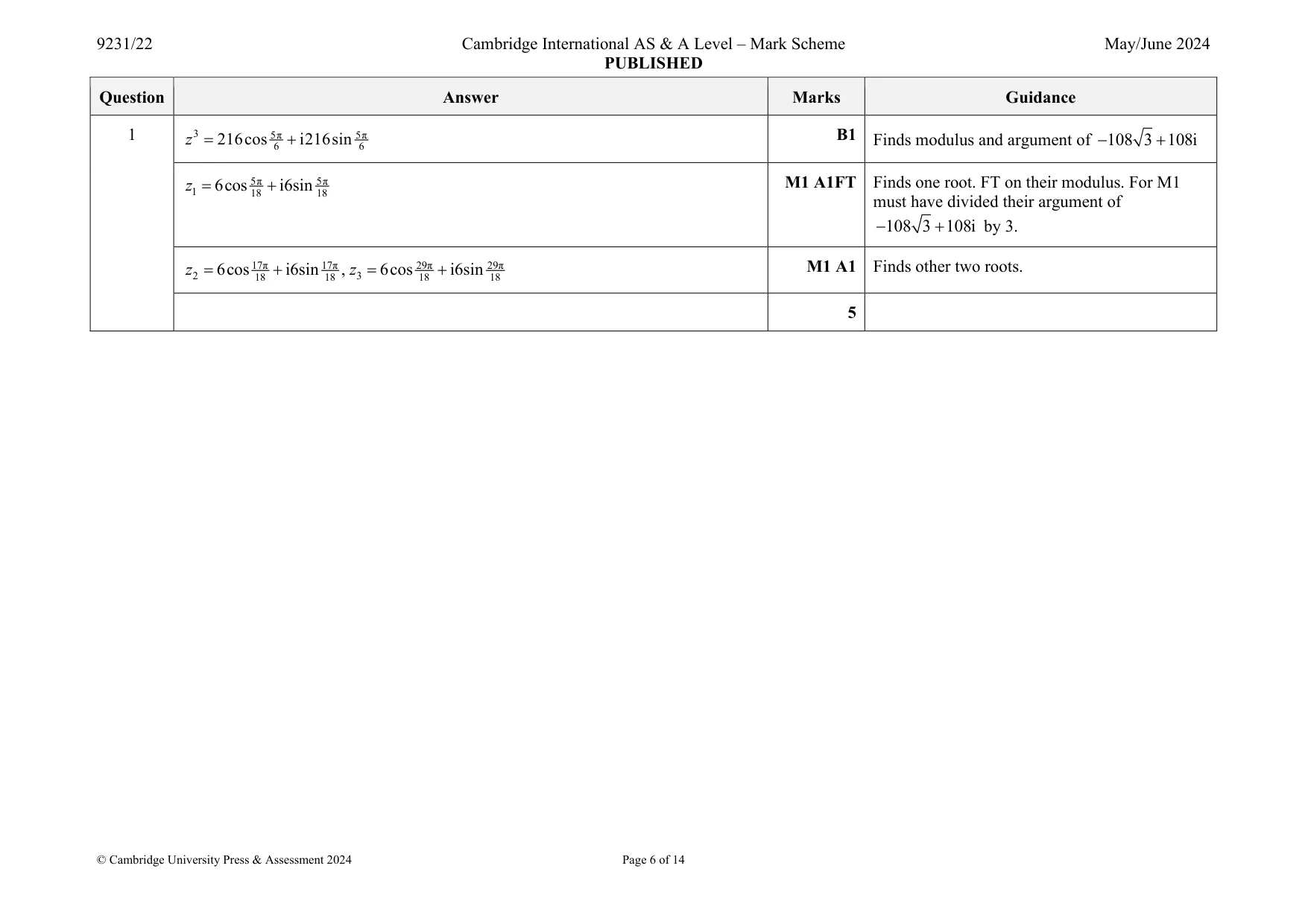 Mark scheme, page 6 of 14