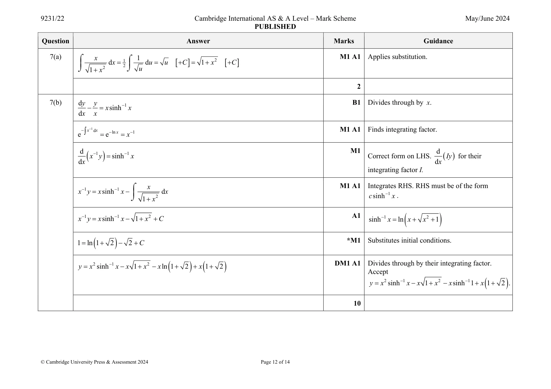 Mark scheme, page 12 of 14