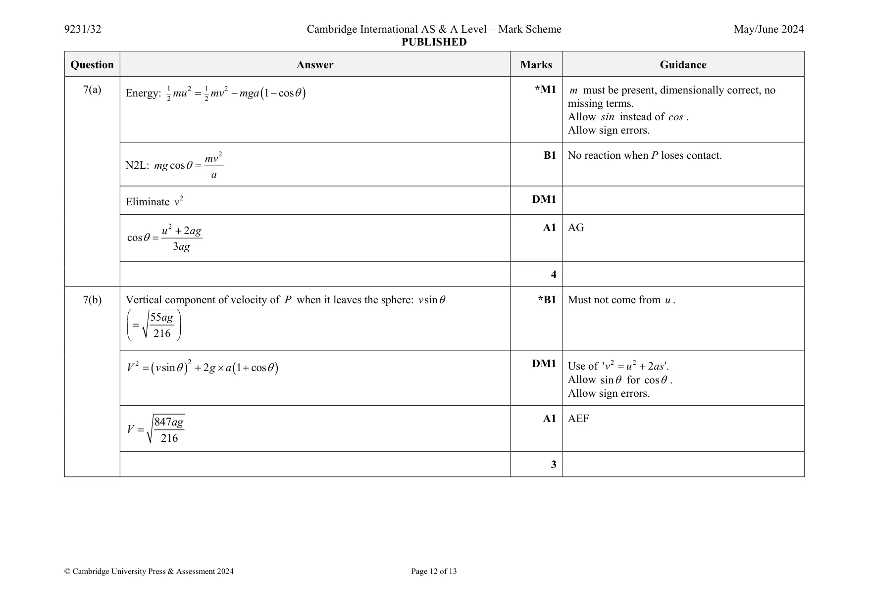 Mark scheme, page 12 of 13