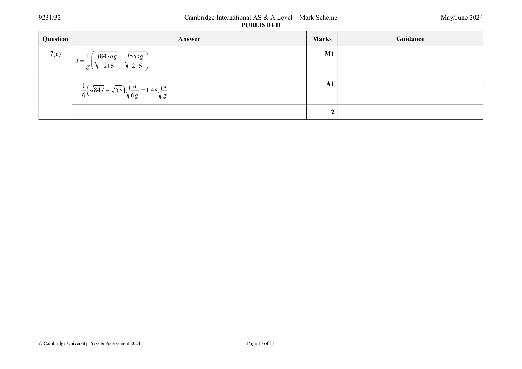 Mark scheme, page 13 of 13