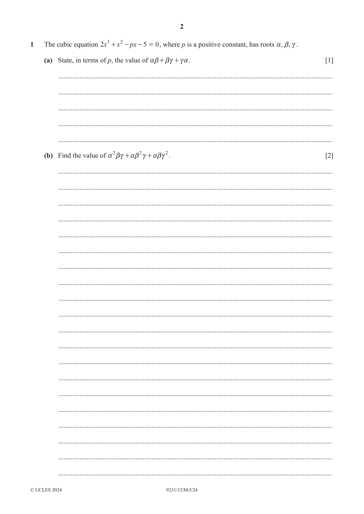 Cambridge A Level Mathematics - Further 9231 2024 May/June Paper 1 · Variant 2 question paper, page 2 of 16