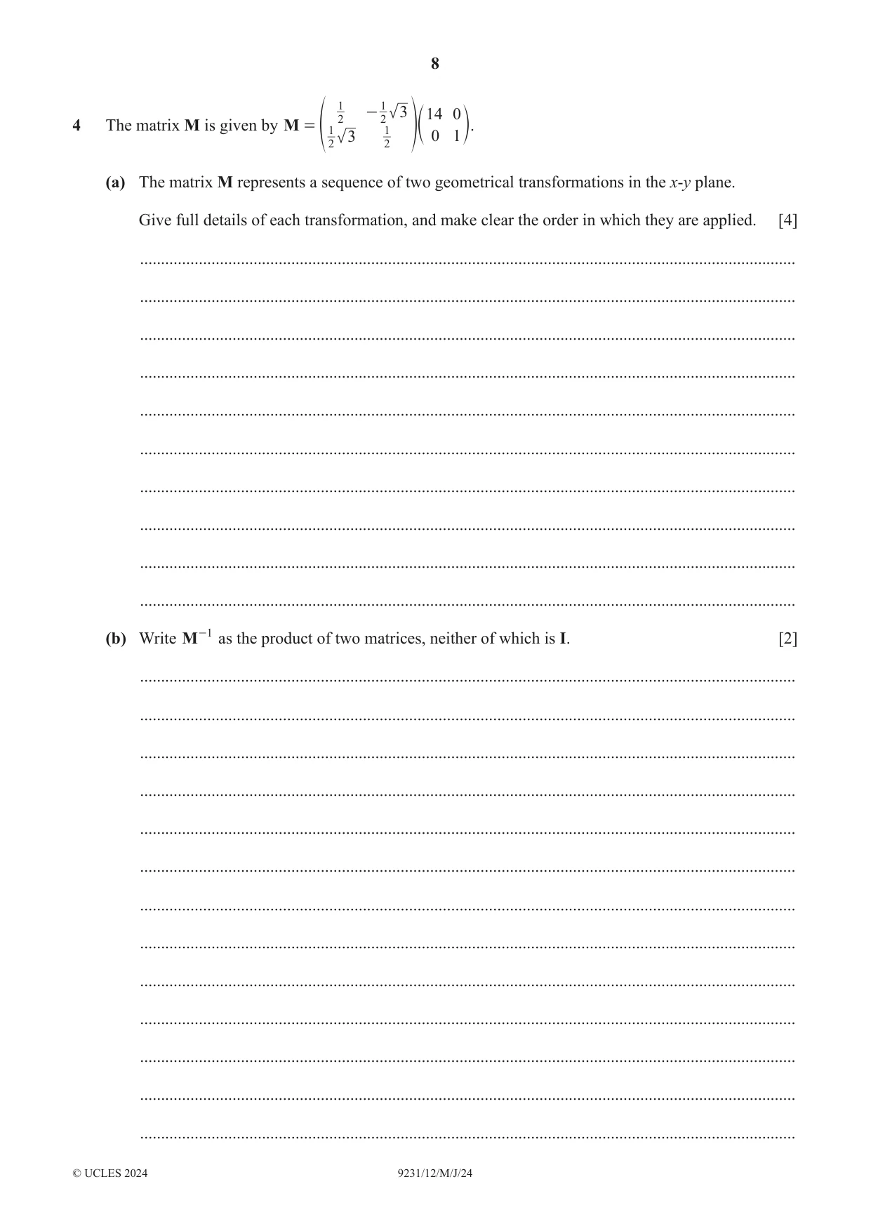Cambridge A Level Mathematics - Further 9231 2024 May/June Paper 1 · Variant 2 question paper, page 8 of 16