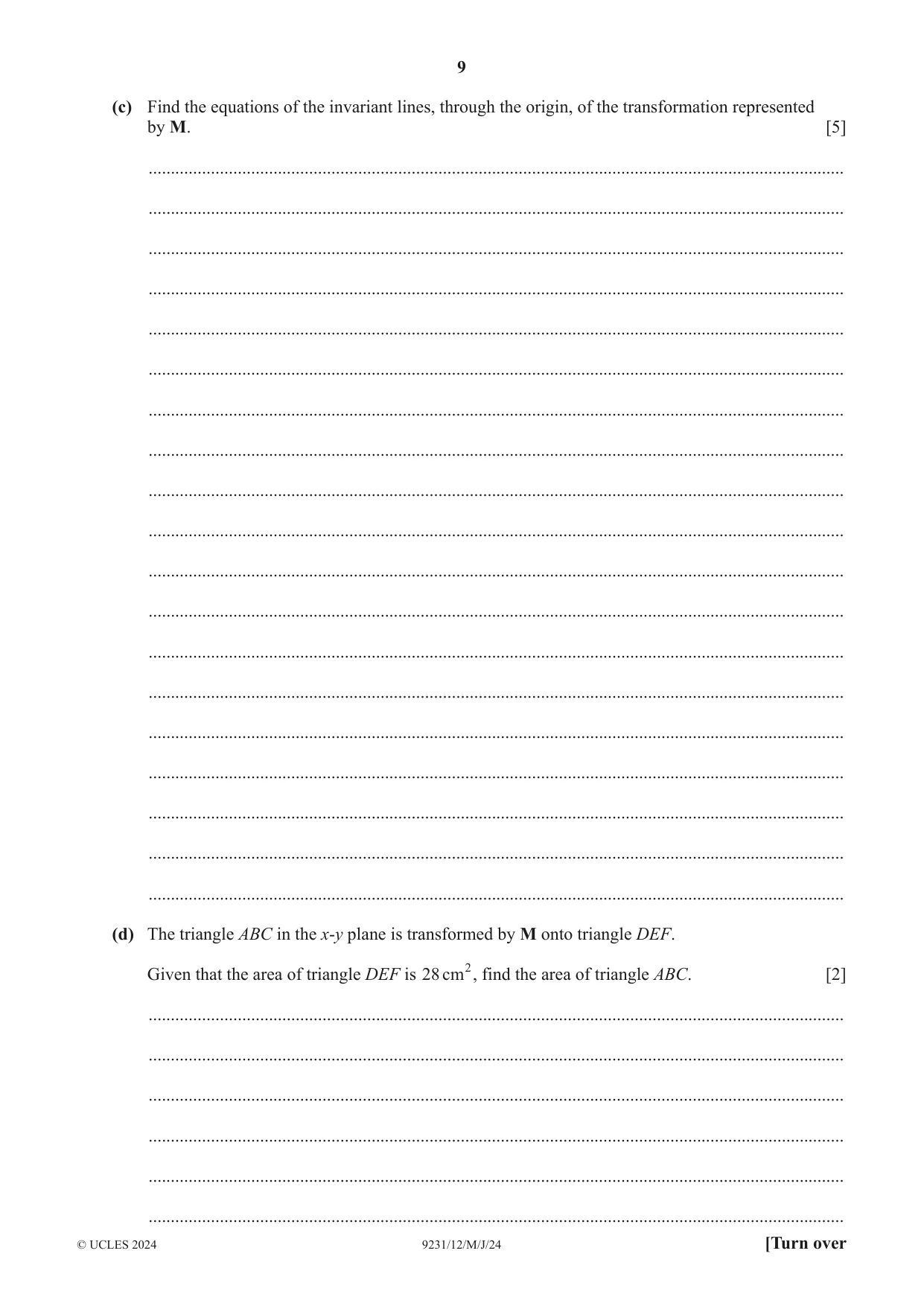 Cambridge A Level Mathematics - Further 9231 2024 May/June Paper 1 · Variant 2 question paper, page 9 of 16