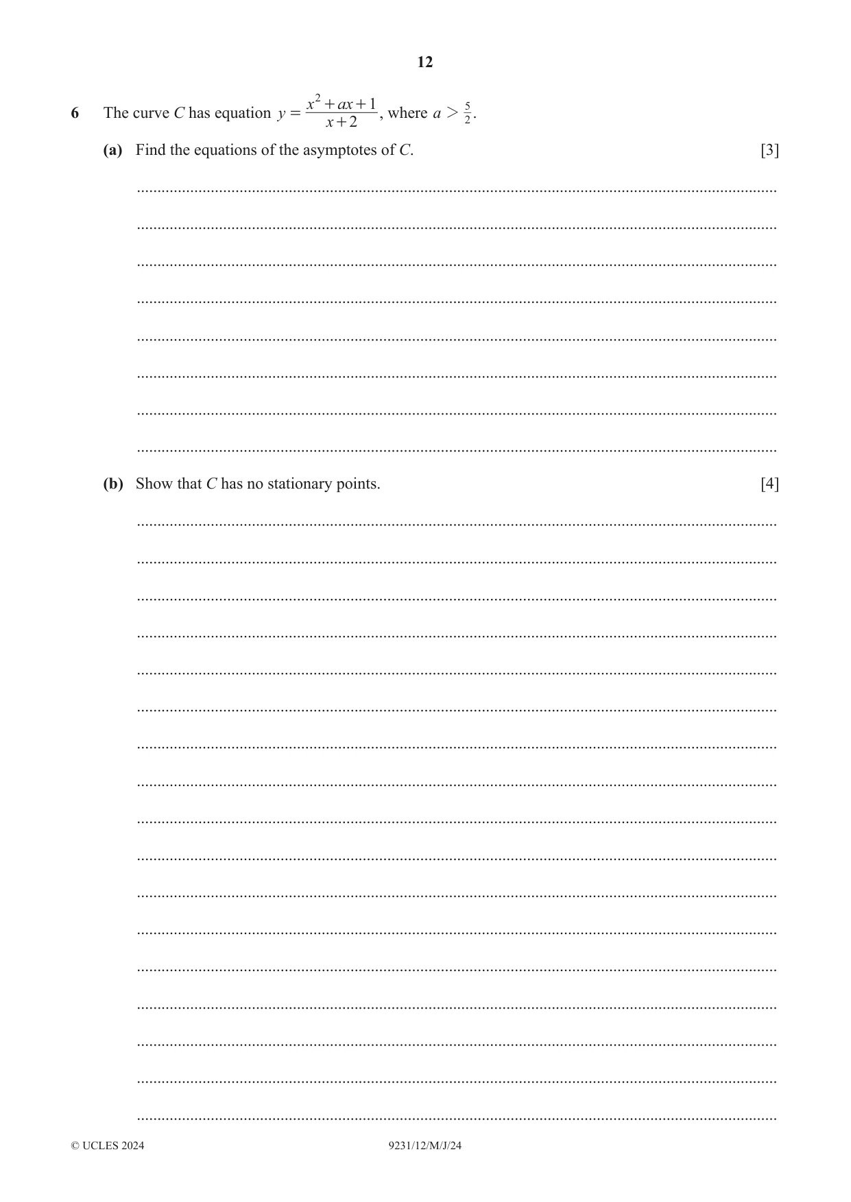 Cambridge A Level Mathematics - Further 9231 2024 May/June Paper 1 · Variant 2 question paper, page 12 of 16
