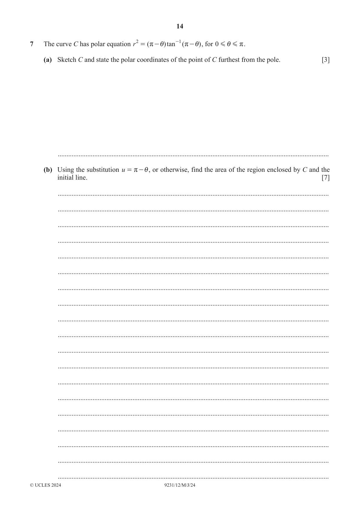 Cambridge A Level Mathematics - Further 9231 2024 May/June Paper 1 · Variant 2 question paper, page 14 of 16