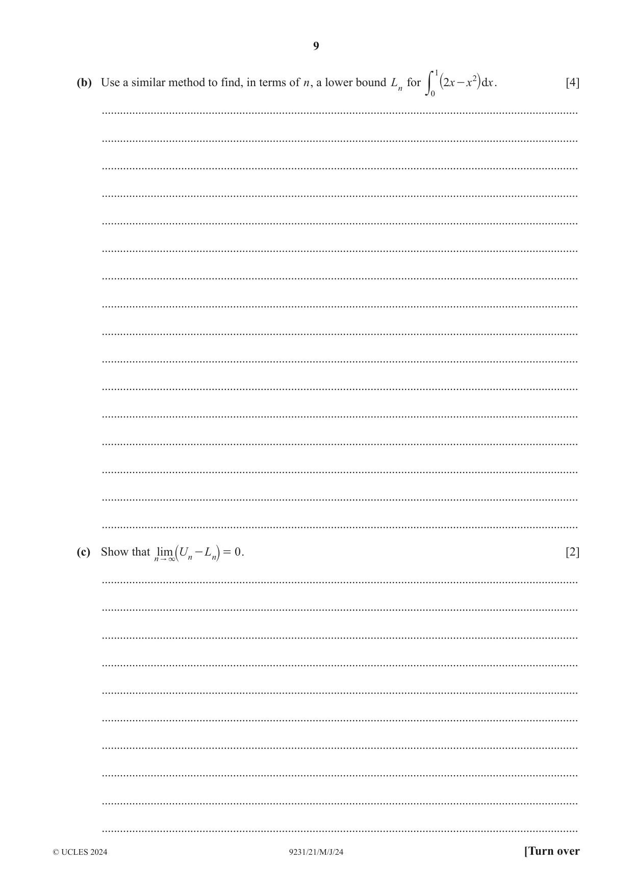 Cambridge A Level Mathematics - Further 9231 2024 May/June Paper 2 · Variant 1 question paper, page 9 of 20