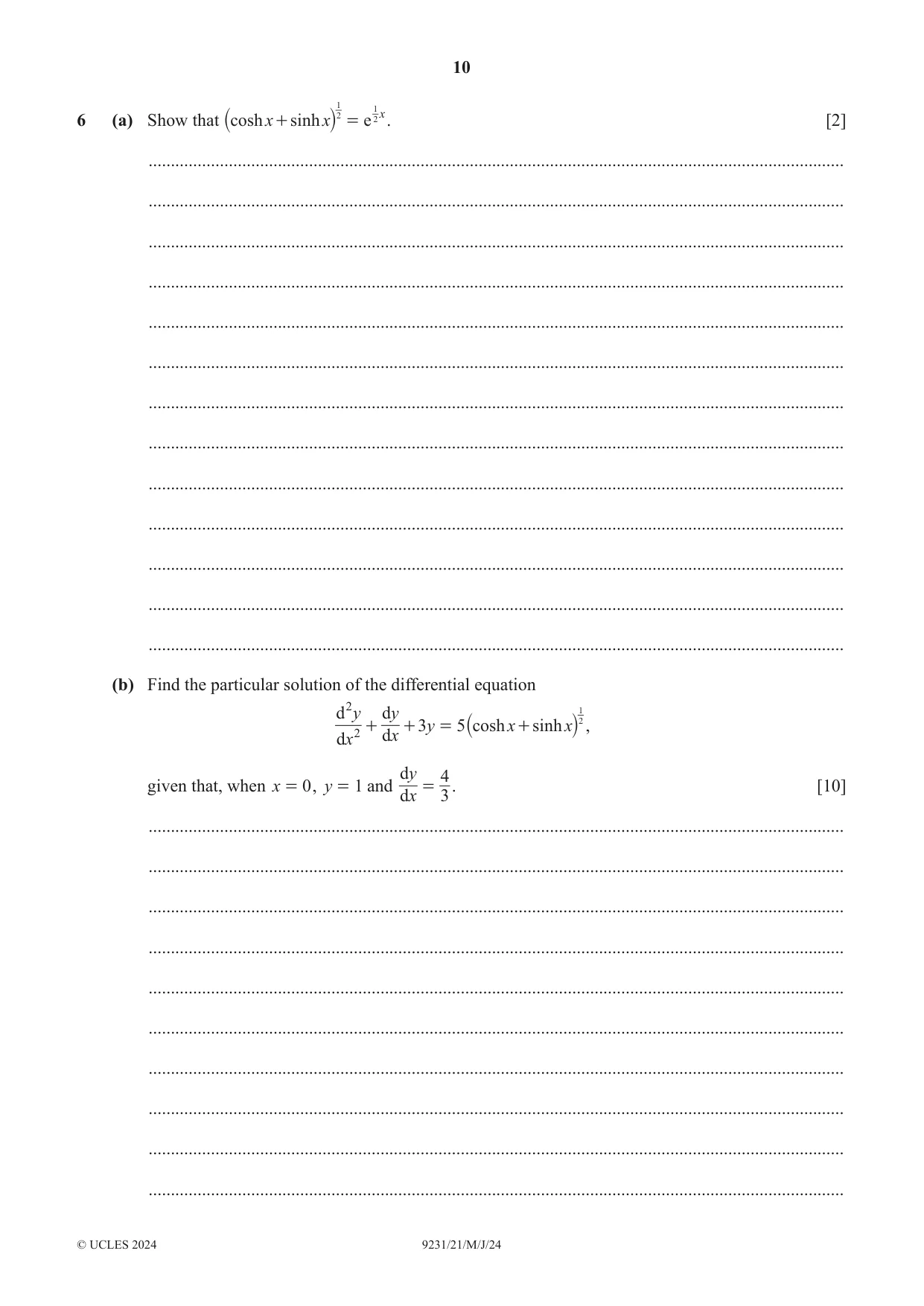 Cambridge A Level Mathematics - Further 9231 2024 May/June Paper 2 · Variant 1 question paper, page 10 of 20