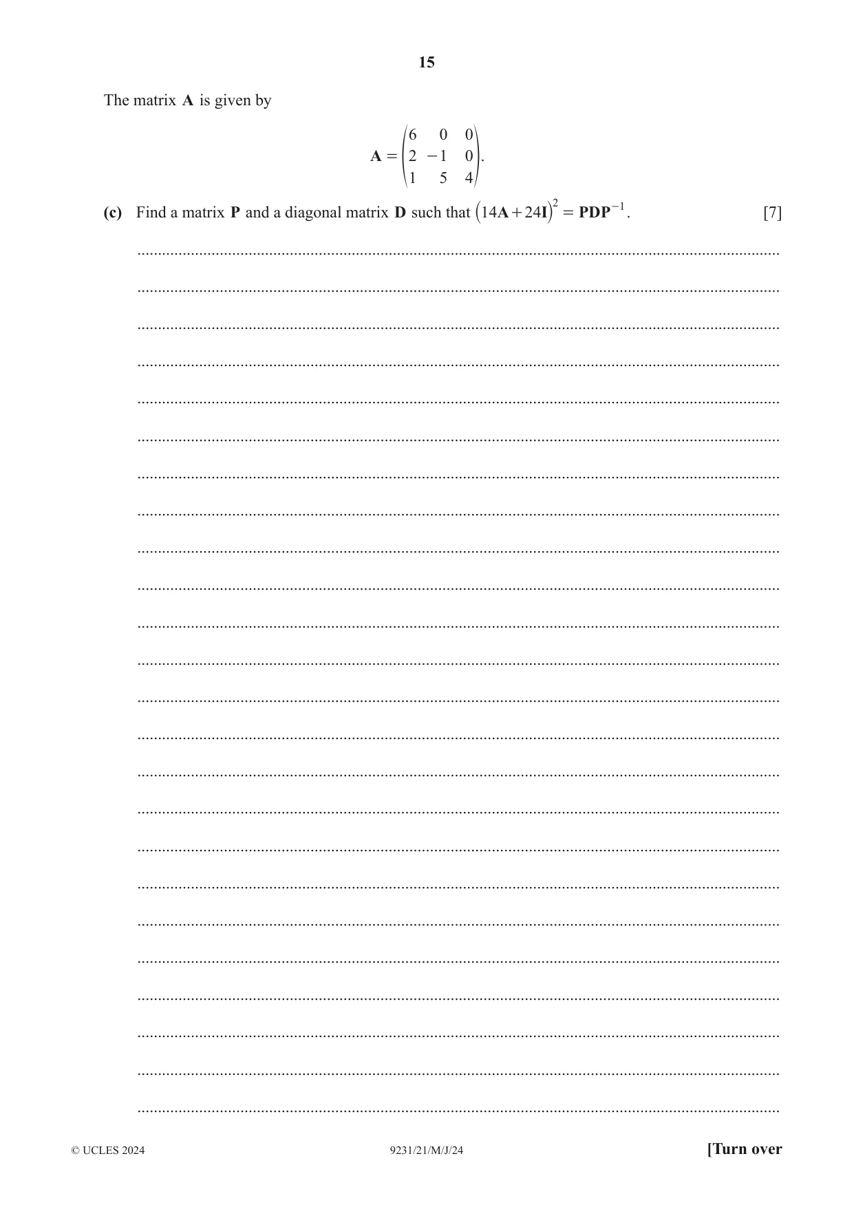 Cambridge A Level Mathematics - Further 9231 2024 May/June Paper 2 · Variant 1 question paper, page 15 of 20