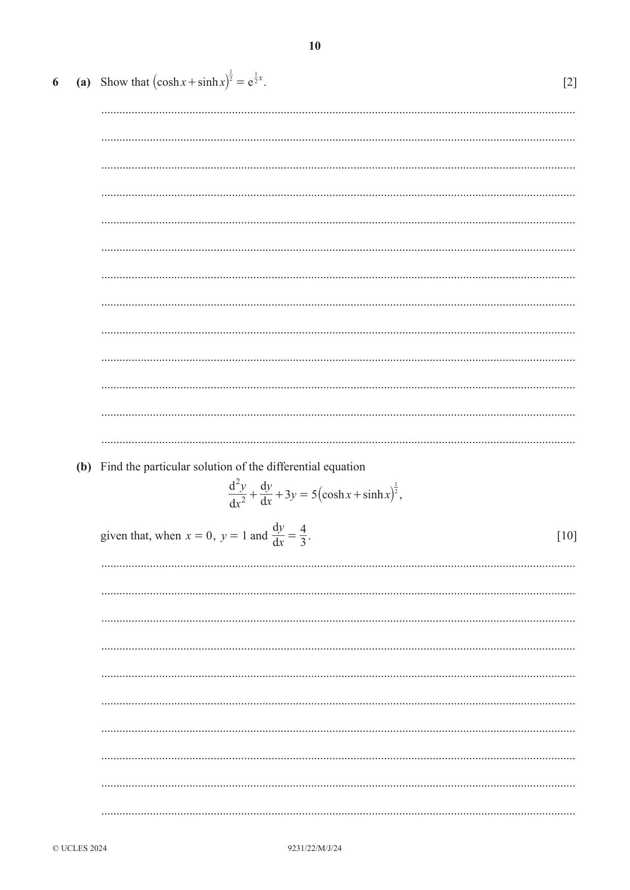 Cambridge A Level Mathematics - Further 9231 2024 May/June Paper 2 · Variant 2 question paper, page 10 of 20