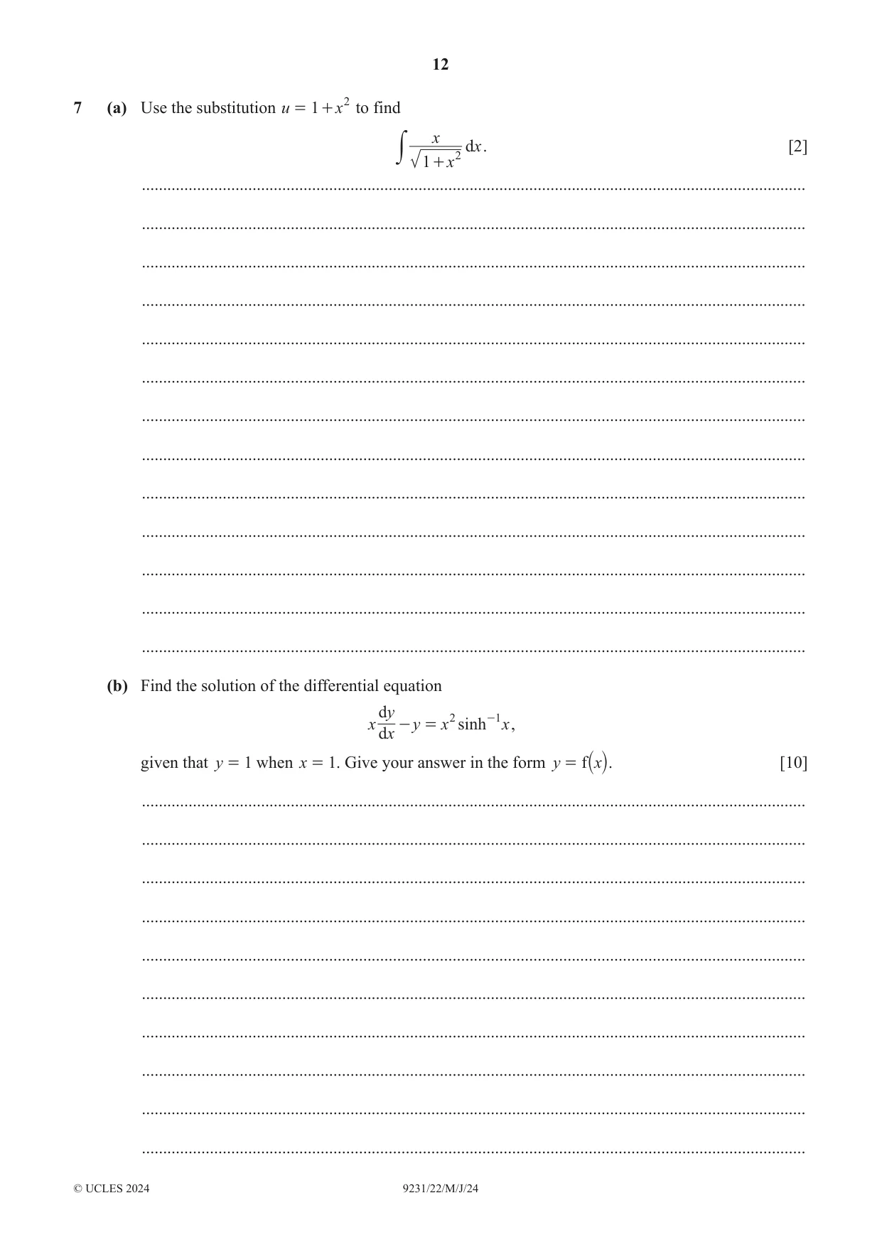 Cambridge A Level Mathematics - Further 9231 2024 May/June Paper 2 · Variant 2 question paper, page 12 of 20