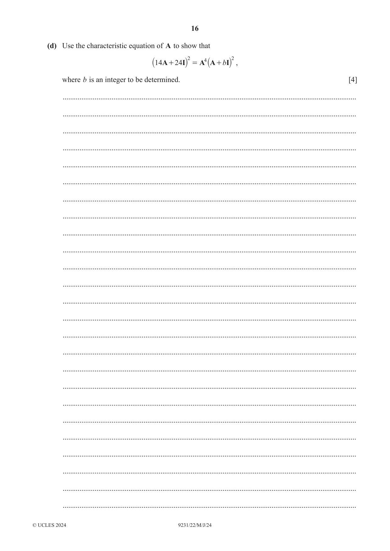 Cambridge A Level Mathematics - Further 9231 2024 May/June Paper 2 · Variant 2 question paper, page 16 of 20
