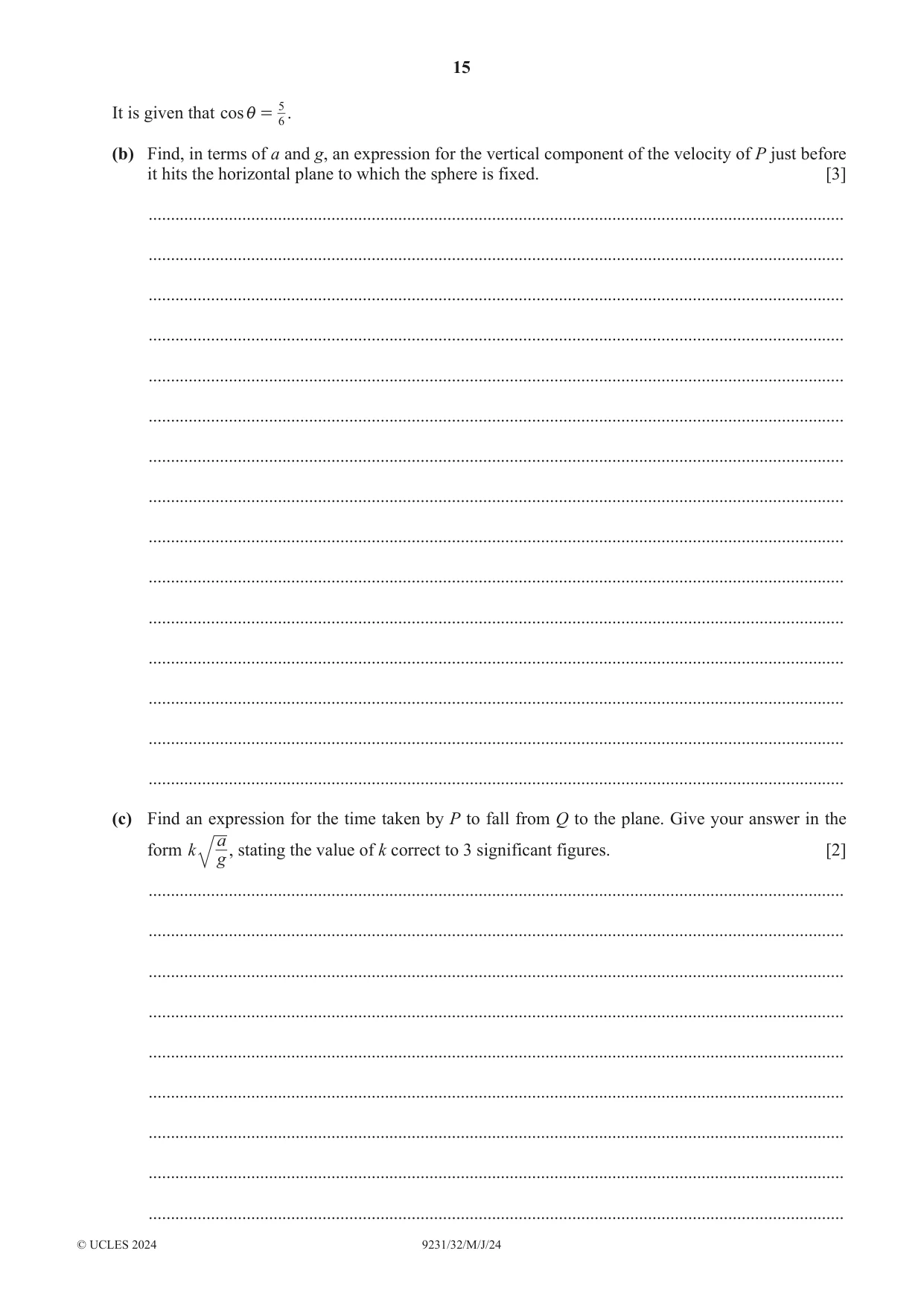Cambridge A Level Mathematics - Further 9231 2024 May/June Paper 3 · Variant 2 question paper, page 15 of 16