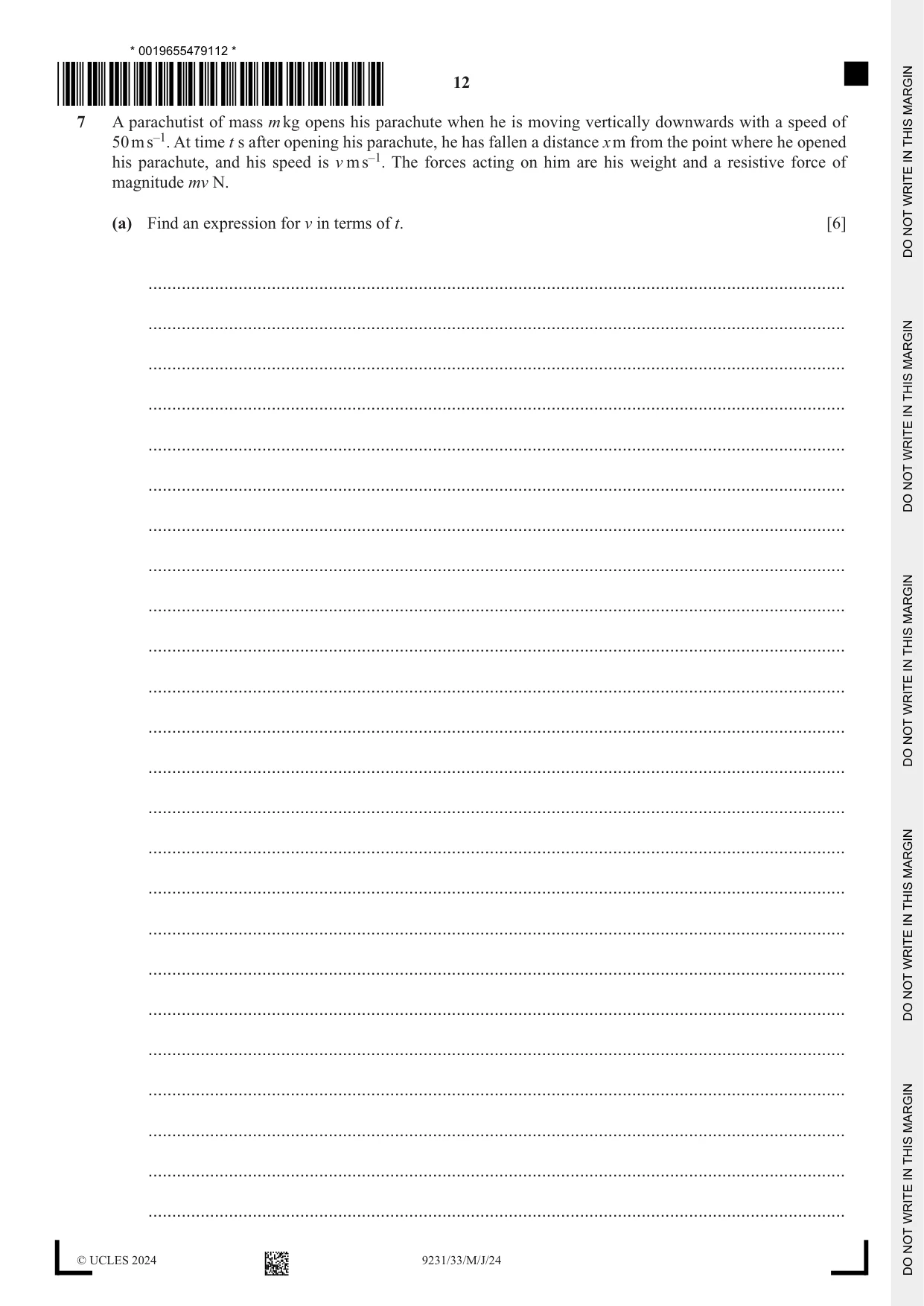 Cambridge A Level Mathematics - Further 9231 2024 May/June Paper 3 · Variant 3 question paper, page 12 of 16