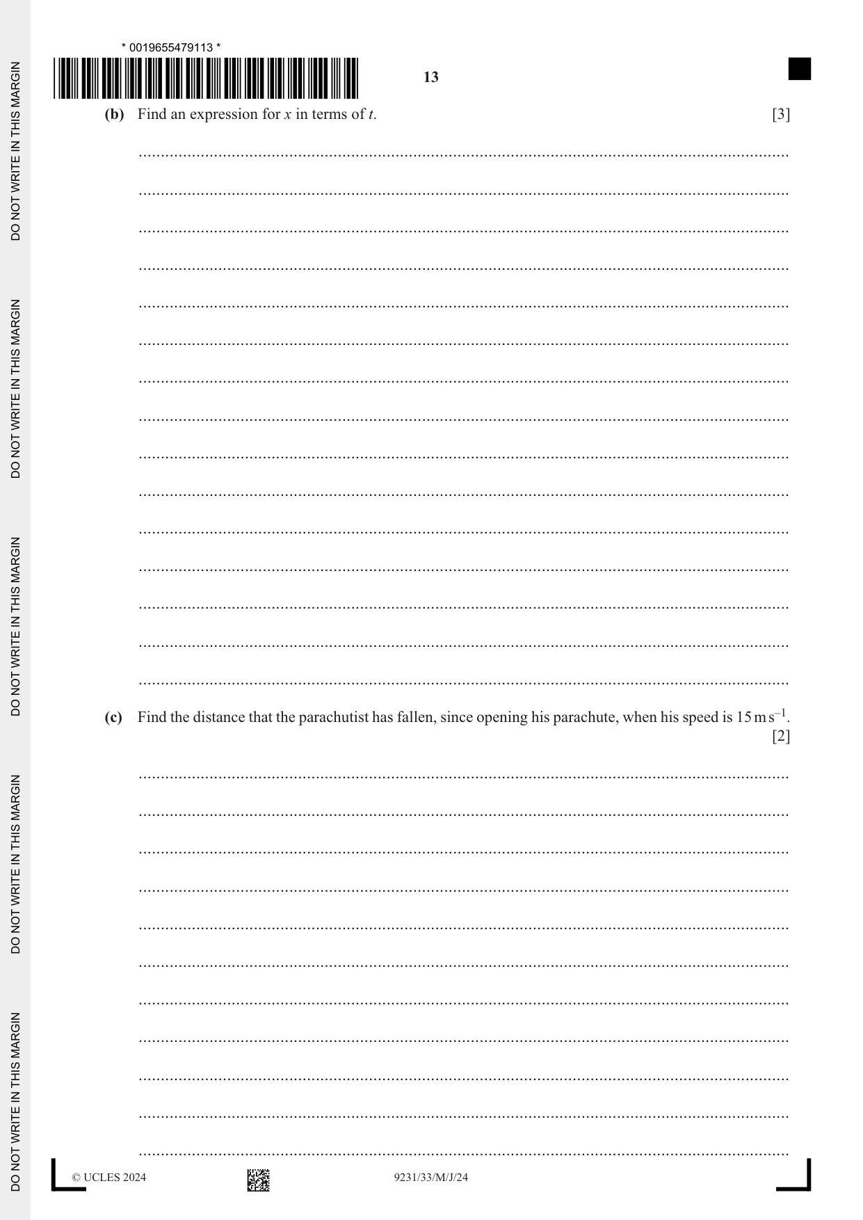 Cambridge A Level Mathematics - Further 9231 2024 May/June Paper 3 · Variant 3 question paper, page 13 of 16