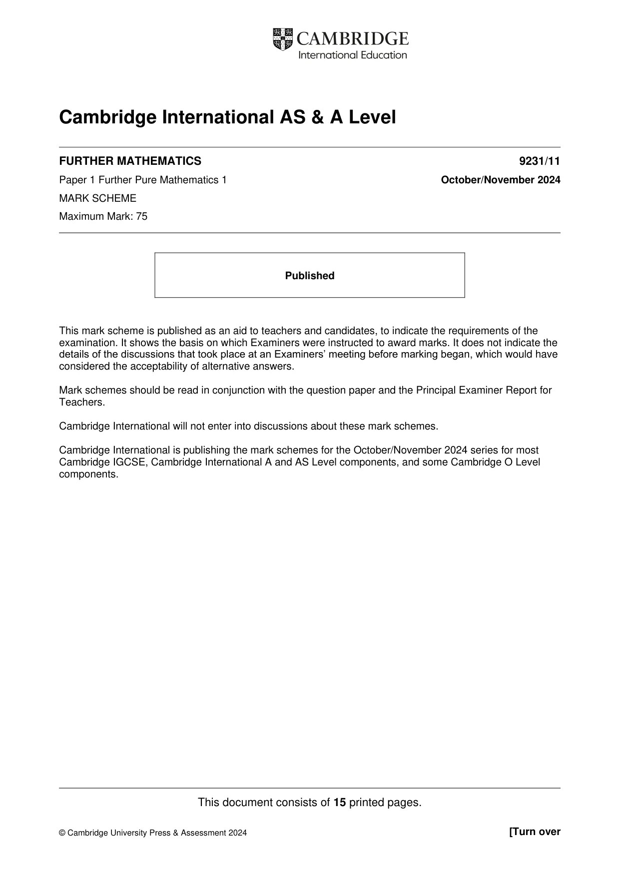 Mark scheme, page 1 of 15