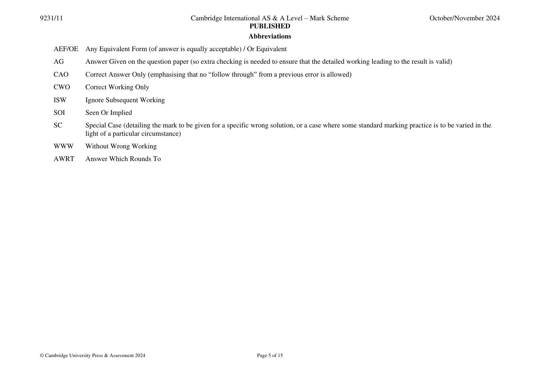 Mark scheme, page 5 of 15