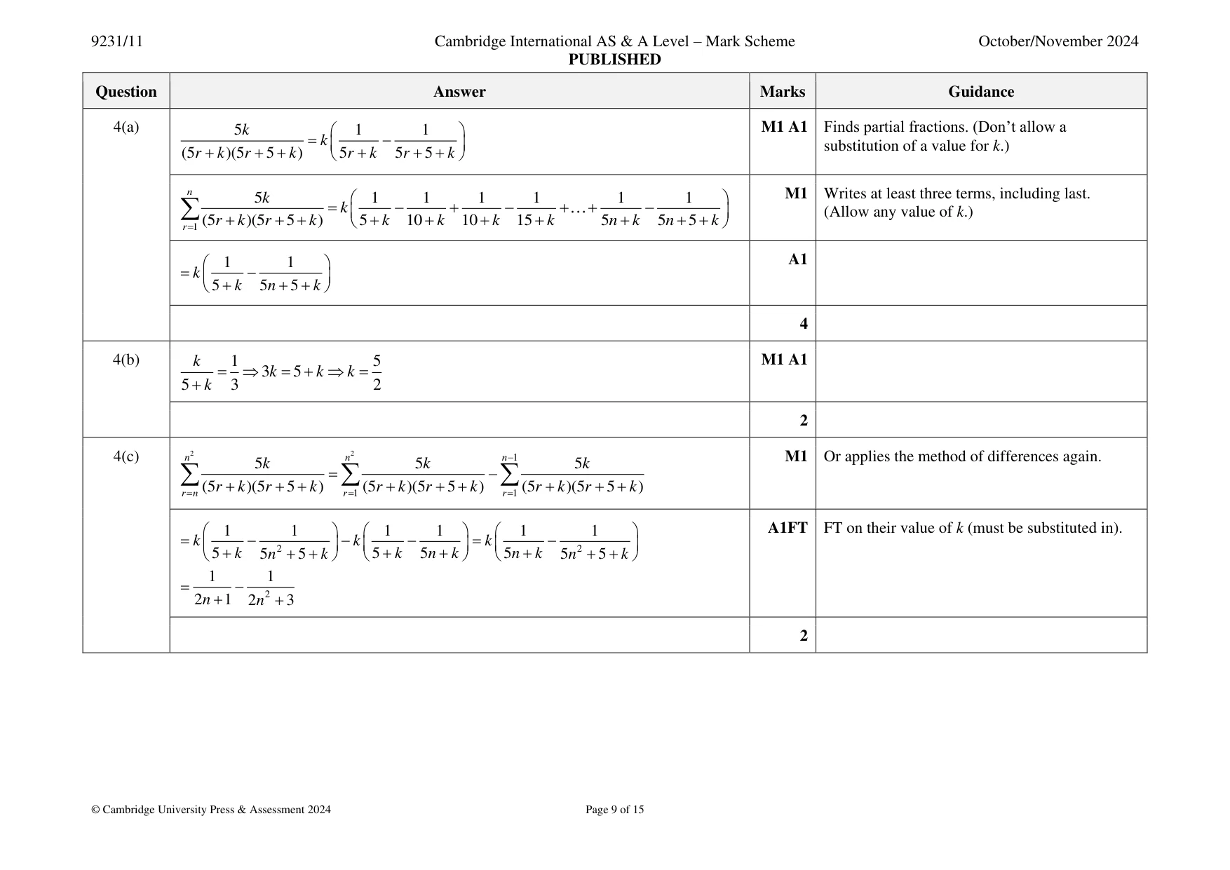 Mark scheme, page 9 of 15