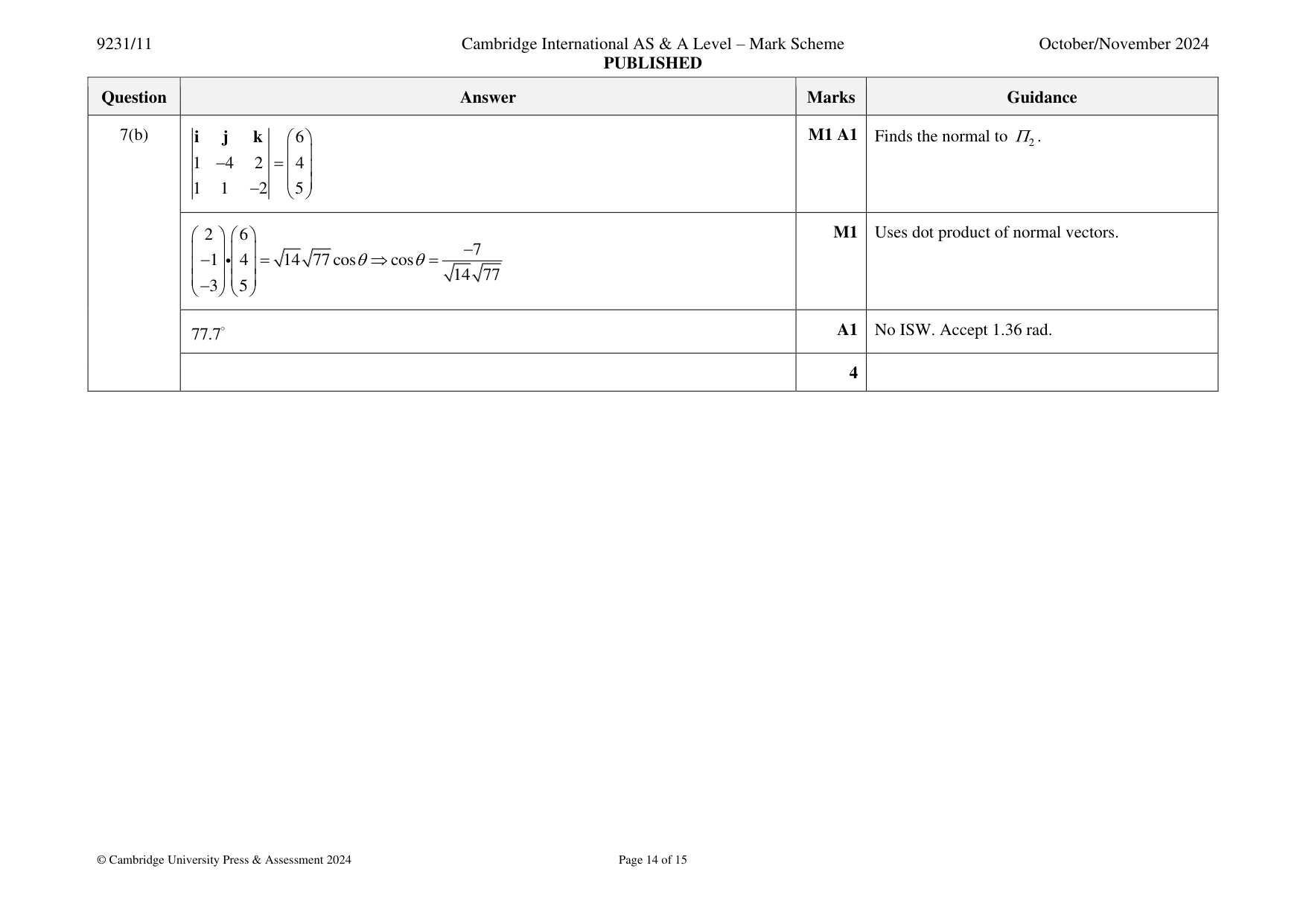 Mark scheme, page 14 of 15