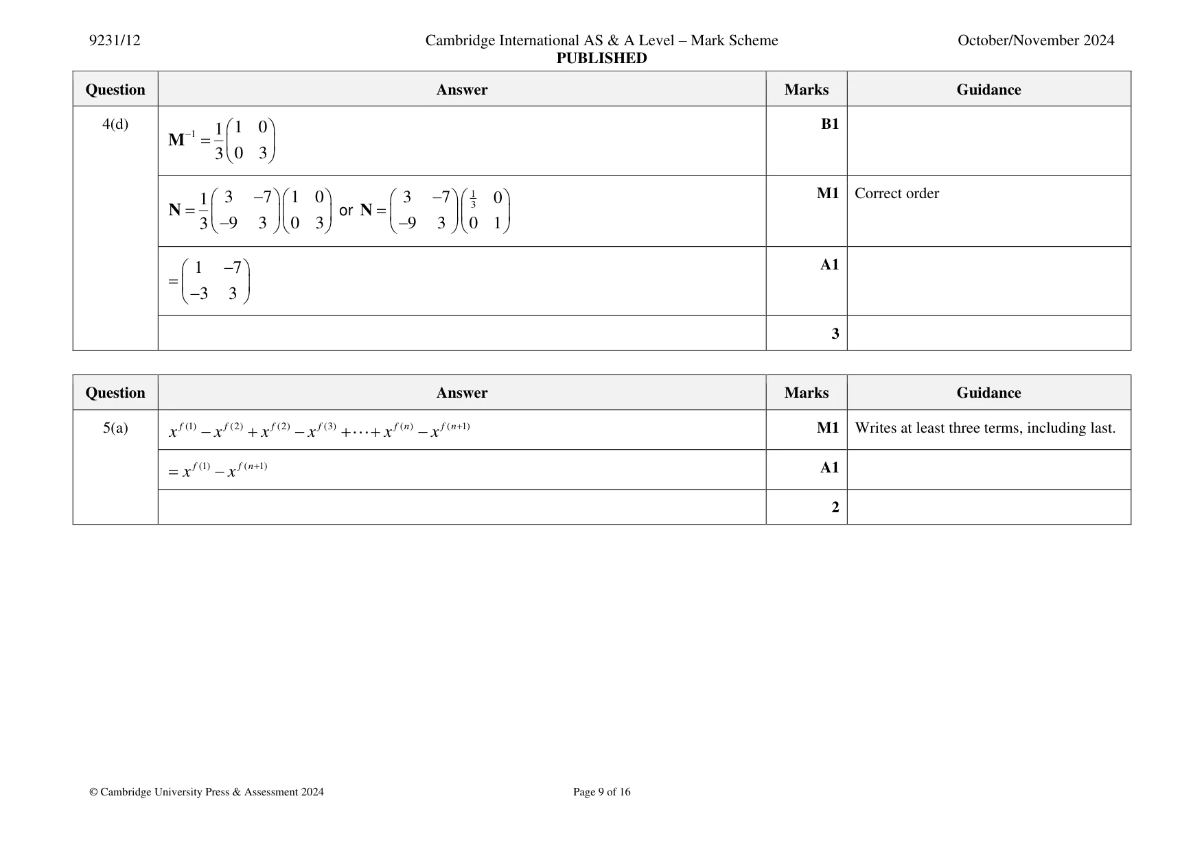 Mark scheme, page 9 of 16