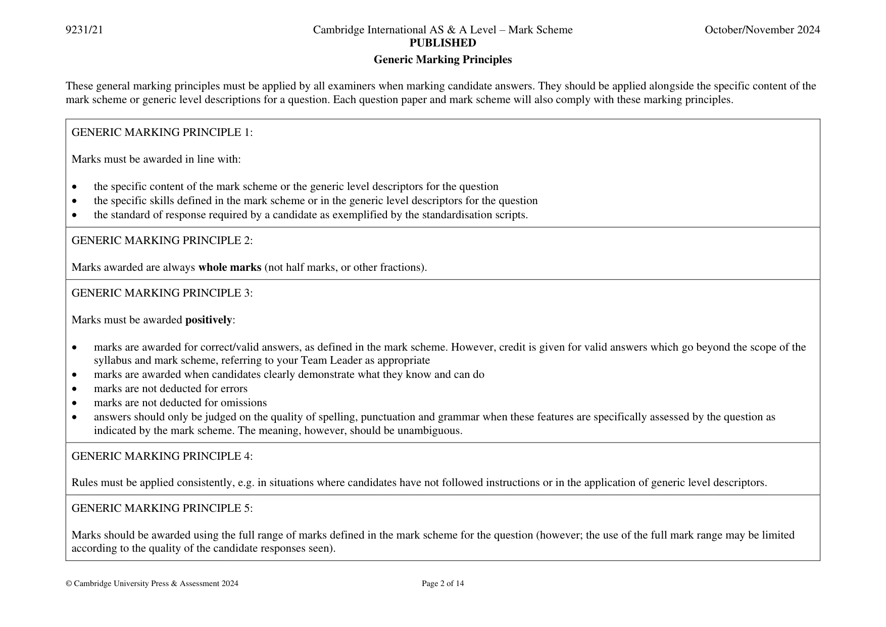 Mark scheme, page 2 of 14