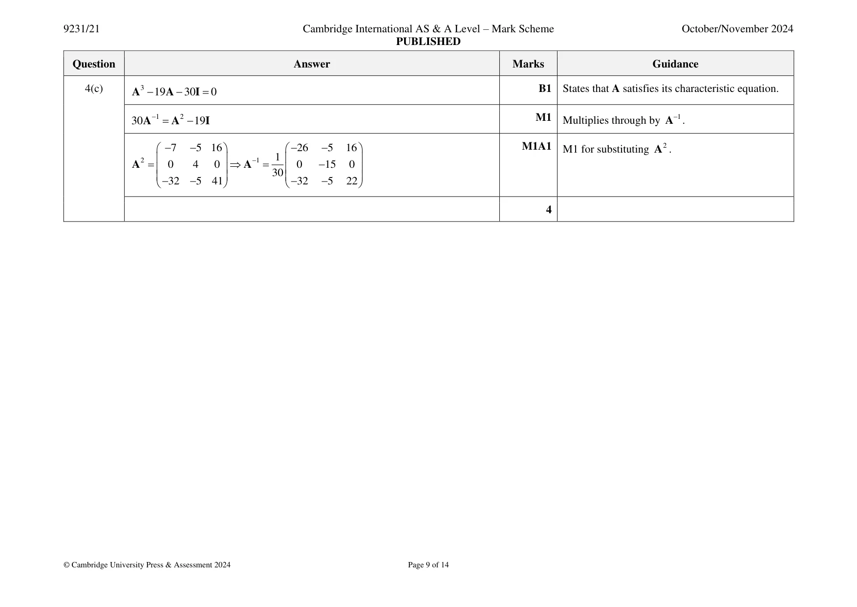 Mark scheme, page 9 of 14