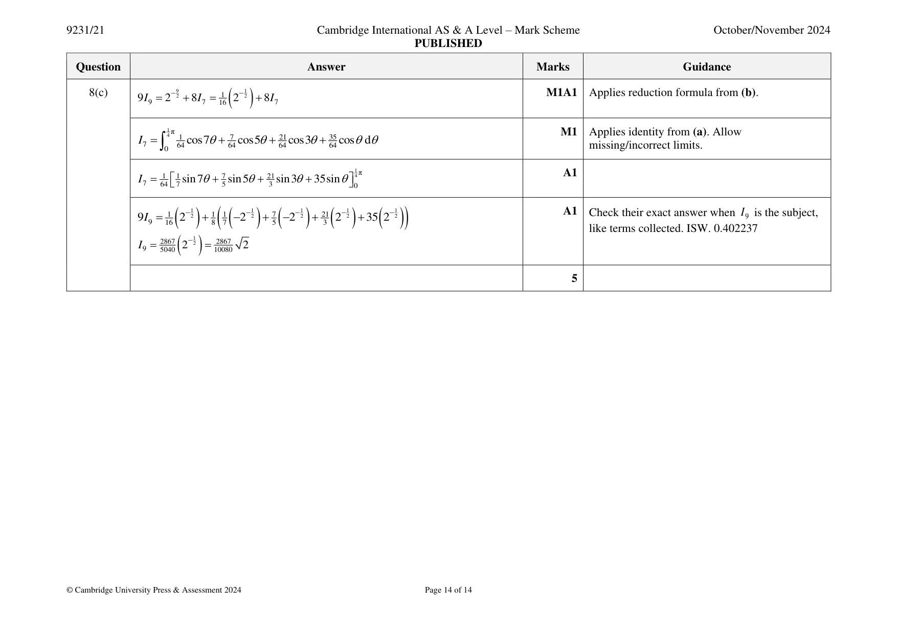 Mark scheme, page 14 of 14