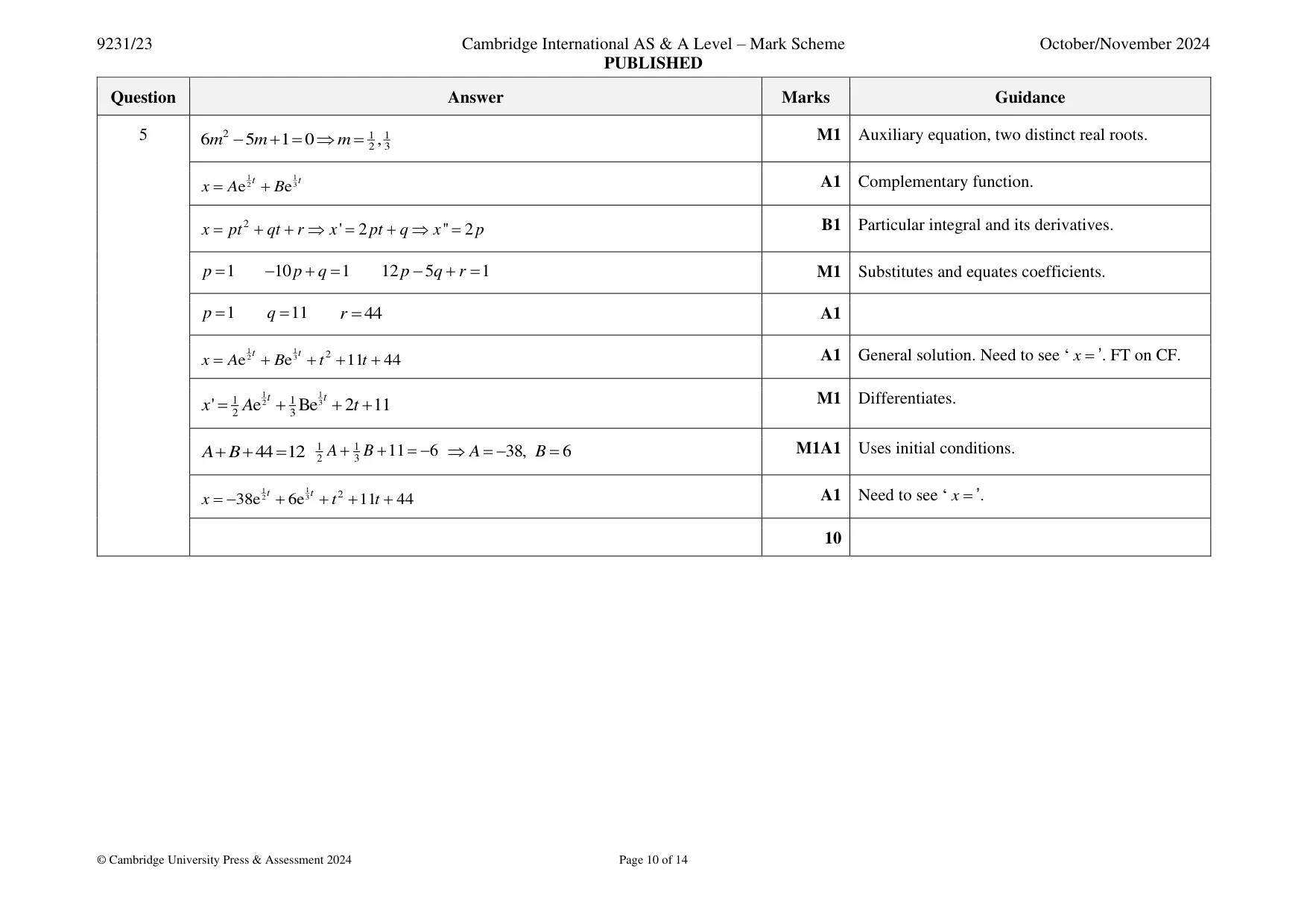 Mark scheme, page 10 of 14