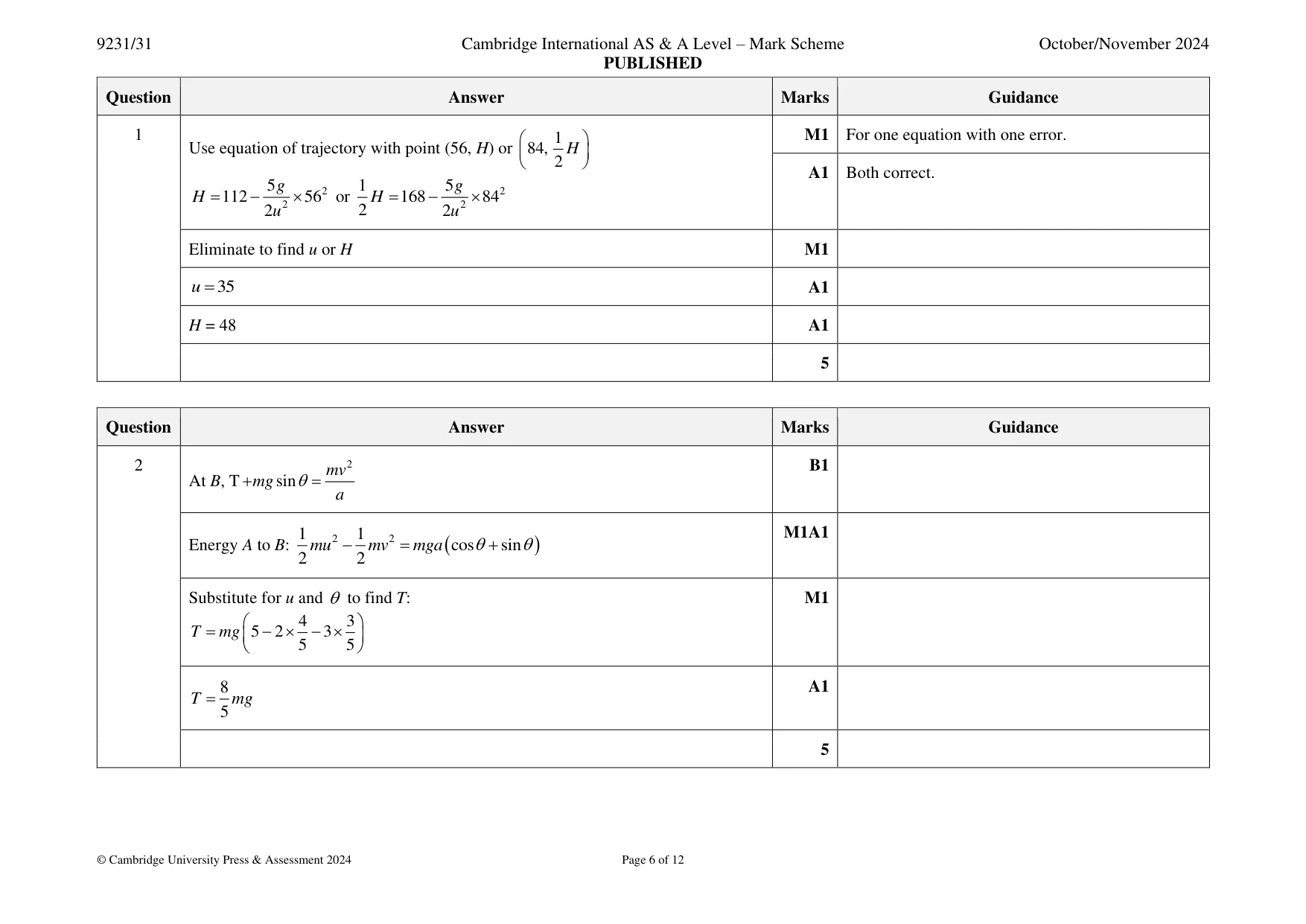 Mark scheme, page 6 of 12