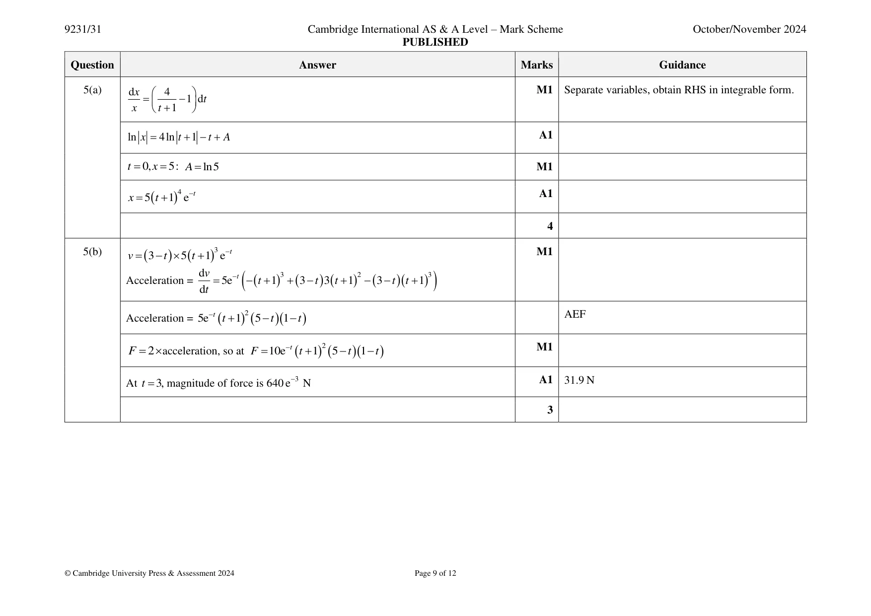 Mark scheme, page 9 of 12