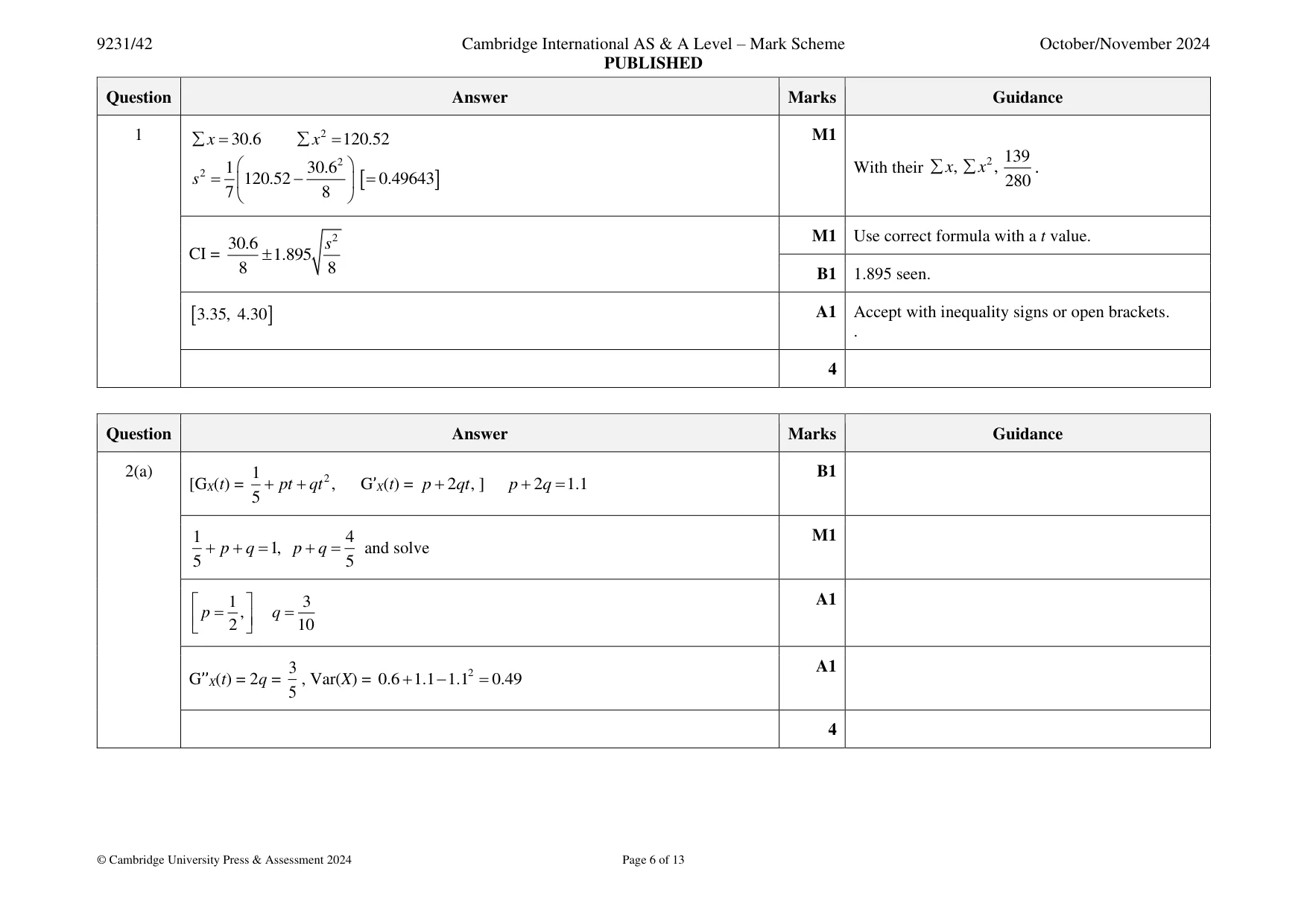 Mark scheme, page 6 of 13