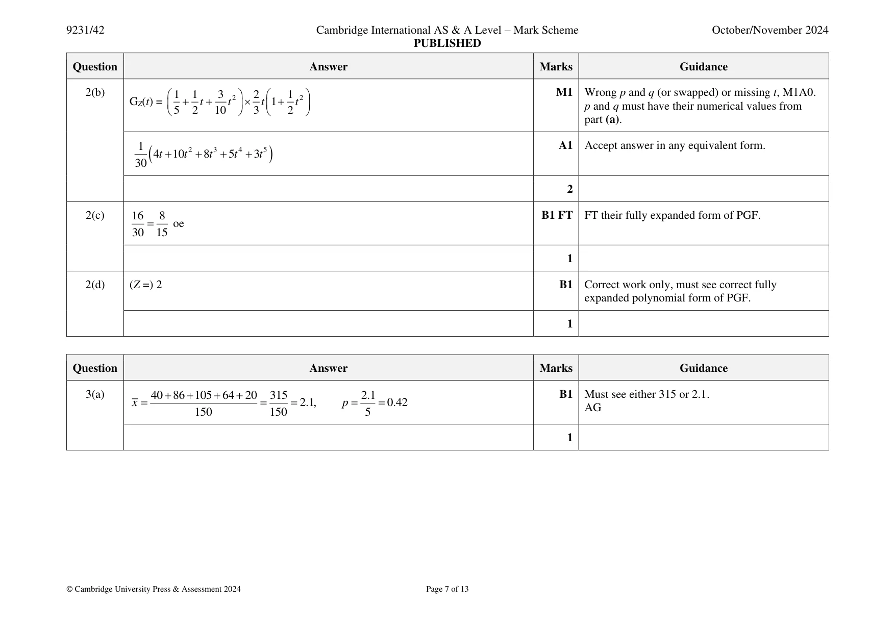 Mark scheme, page 7 of 13