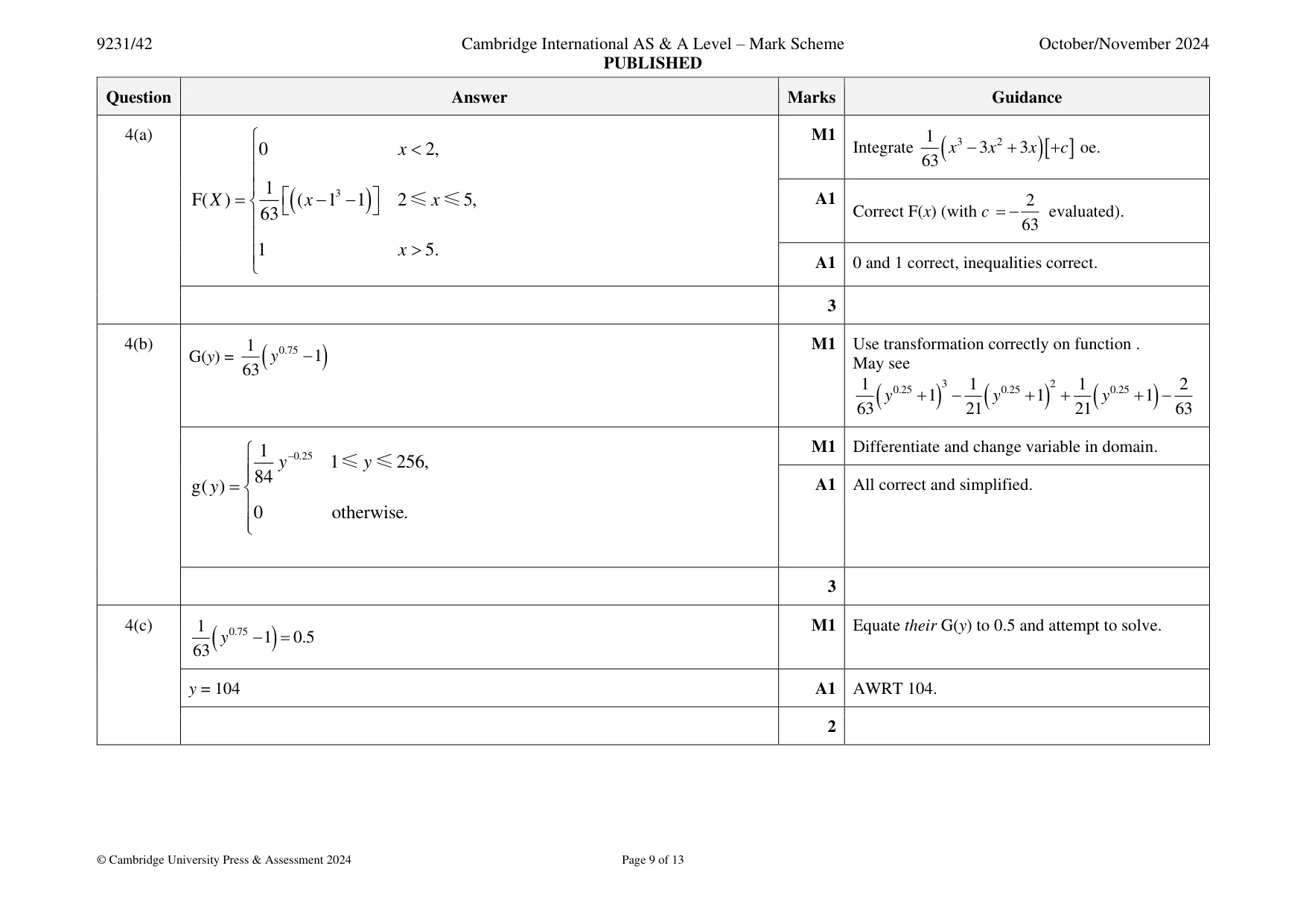 Mark scheme, page 9 of 13