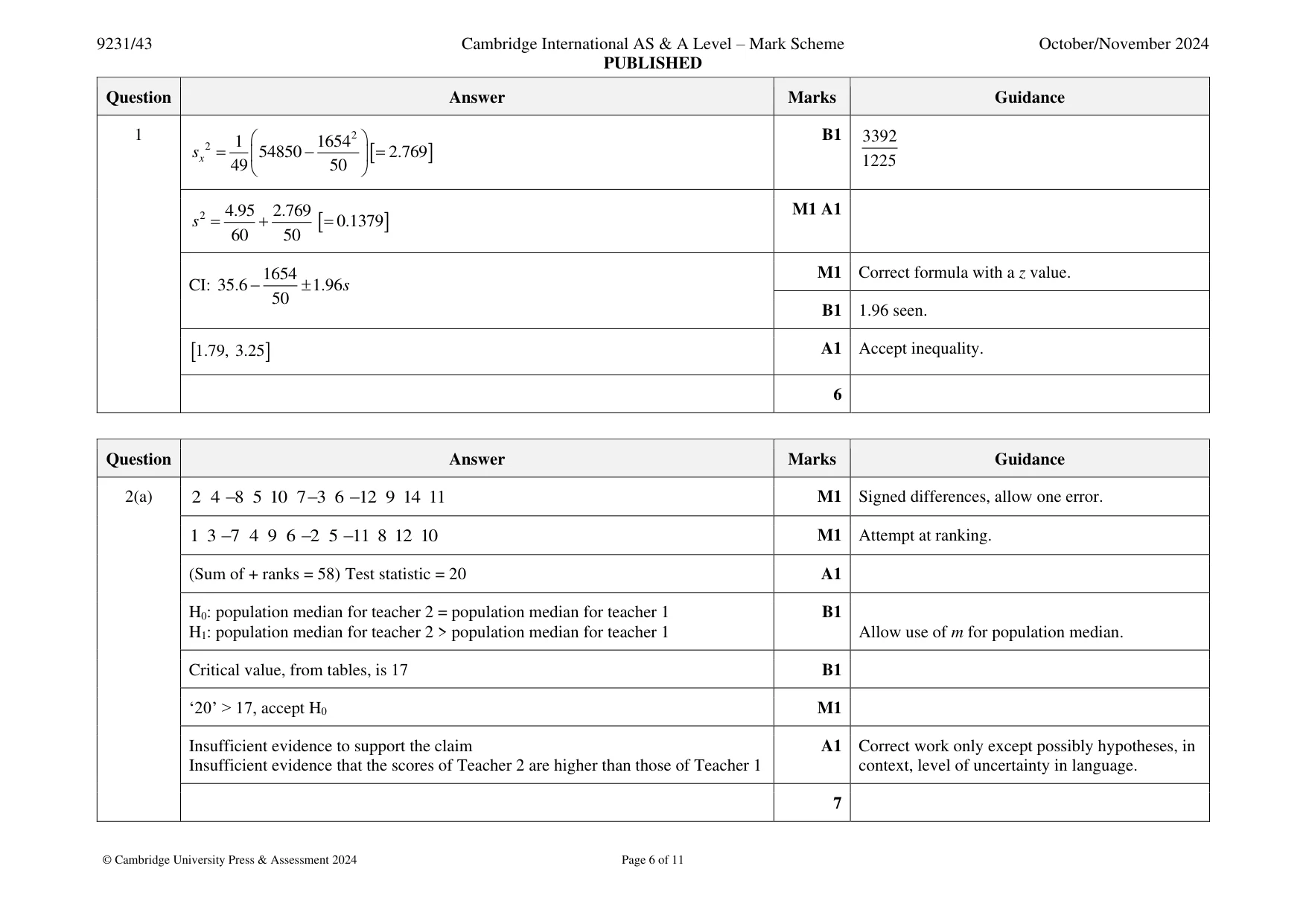Mark scheme, page 6 of 11