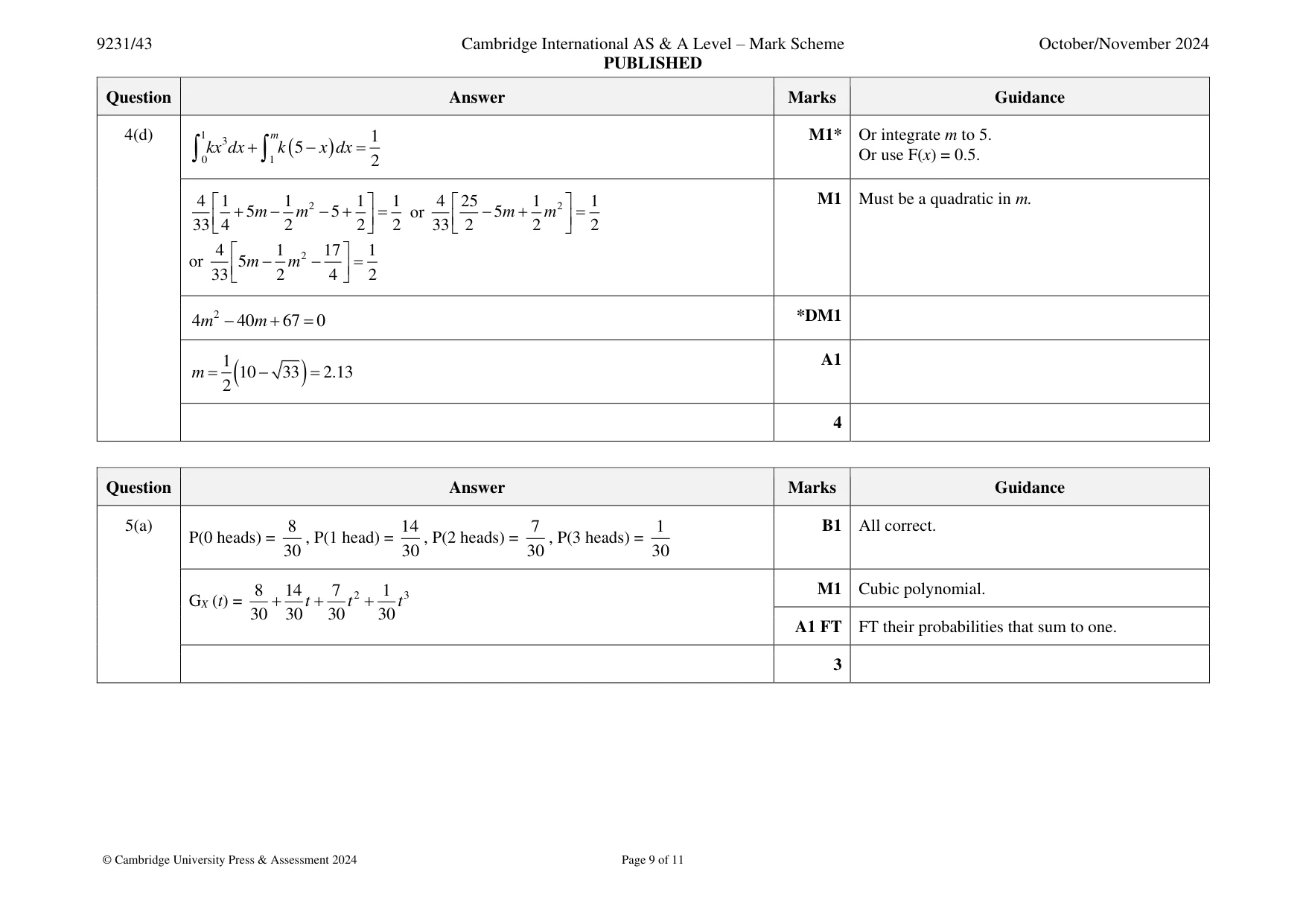 Mark scheme, page 9 of 11