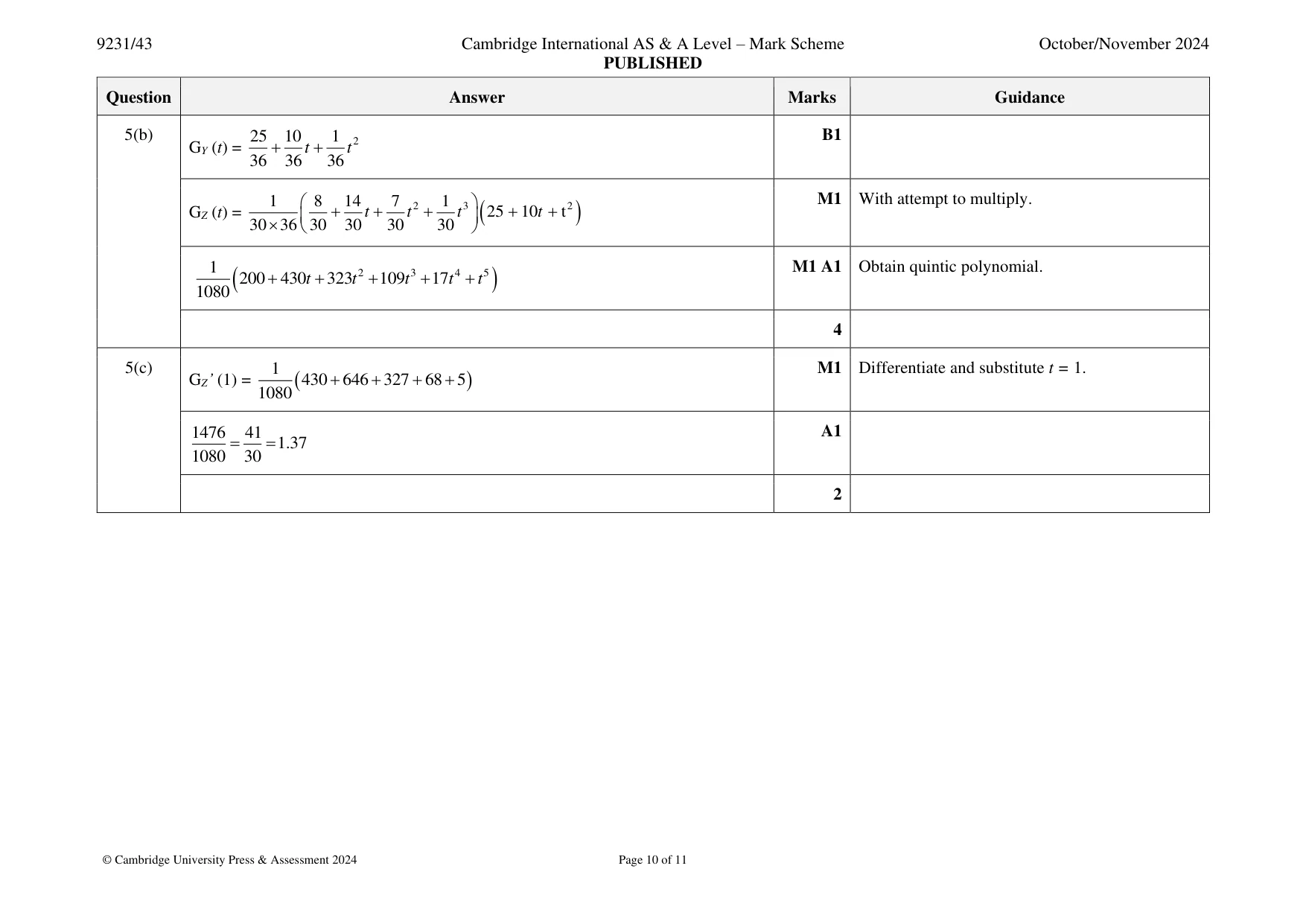 Mark scheme, page 10 of 11