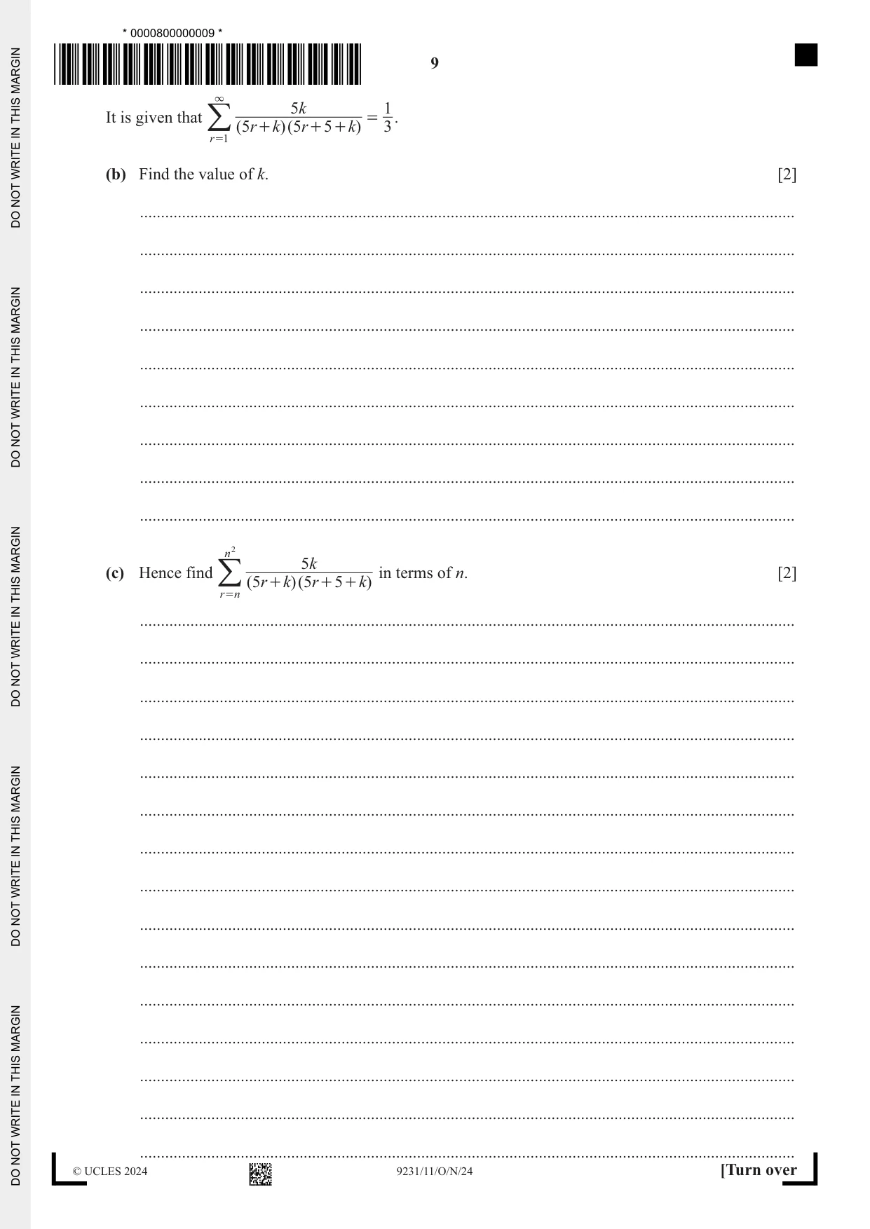 Cambridge A Level Mathematics - Further 9231 2024 Oct/Nov Paper 1 · Variant 1 question paper, page 9 of 16