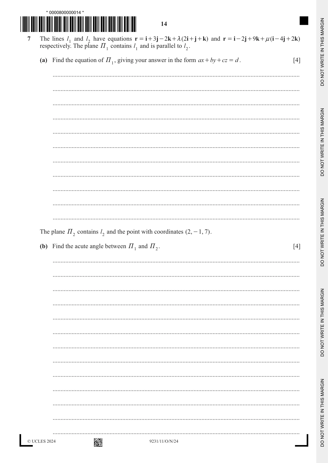 Cambridge A Level Mathematics - Further 9231 2024 Oct/Nov Paper 1 · Variant 1 question paper, page 14 of 16